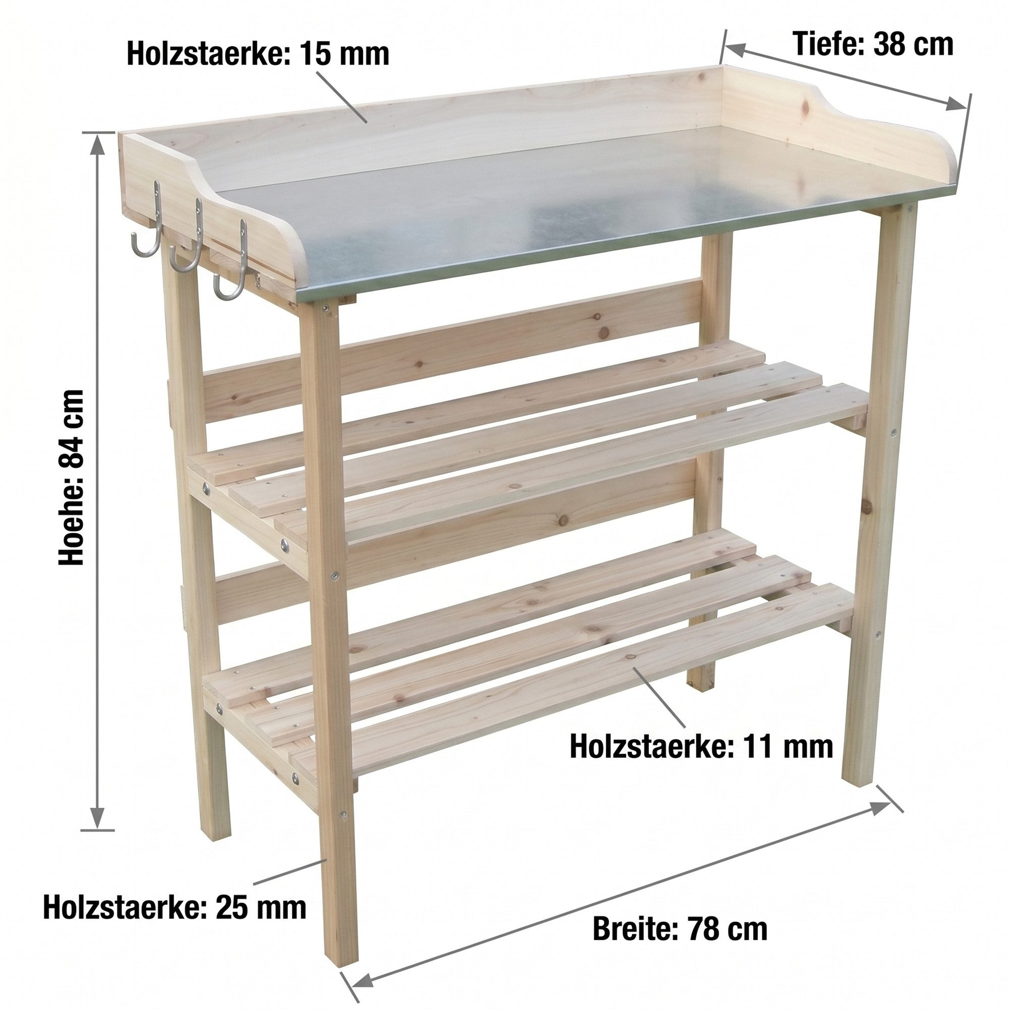 Mucola Pflanztisch Pflanztisch Gartentisch Gärtnertisch Gartenarbeitstisch Beistelltisch (Stück, 1-St., Gärtnertisch), Holzstärke: 25 mm, 15 mm und 11 mm