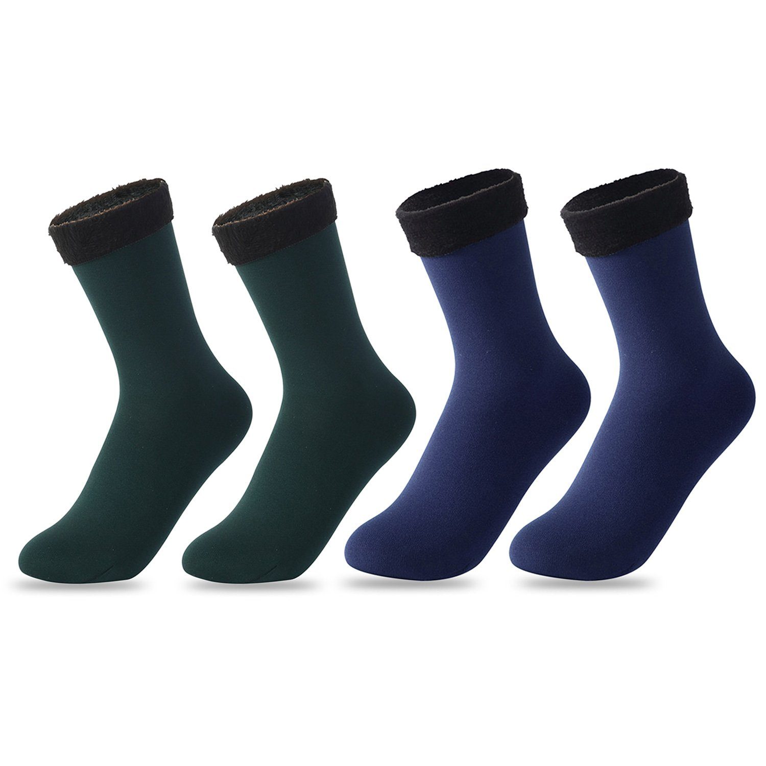 MAGICSHE Thermosocken 2 Paar Wintersocken Damen Warme Socken mit Fleecegefütterte (2-Paar, 2er Pack) Grün+Navy Blau