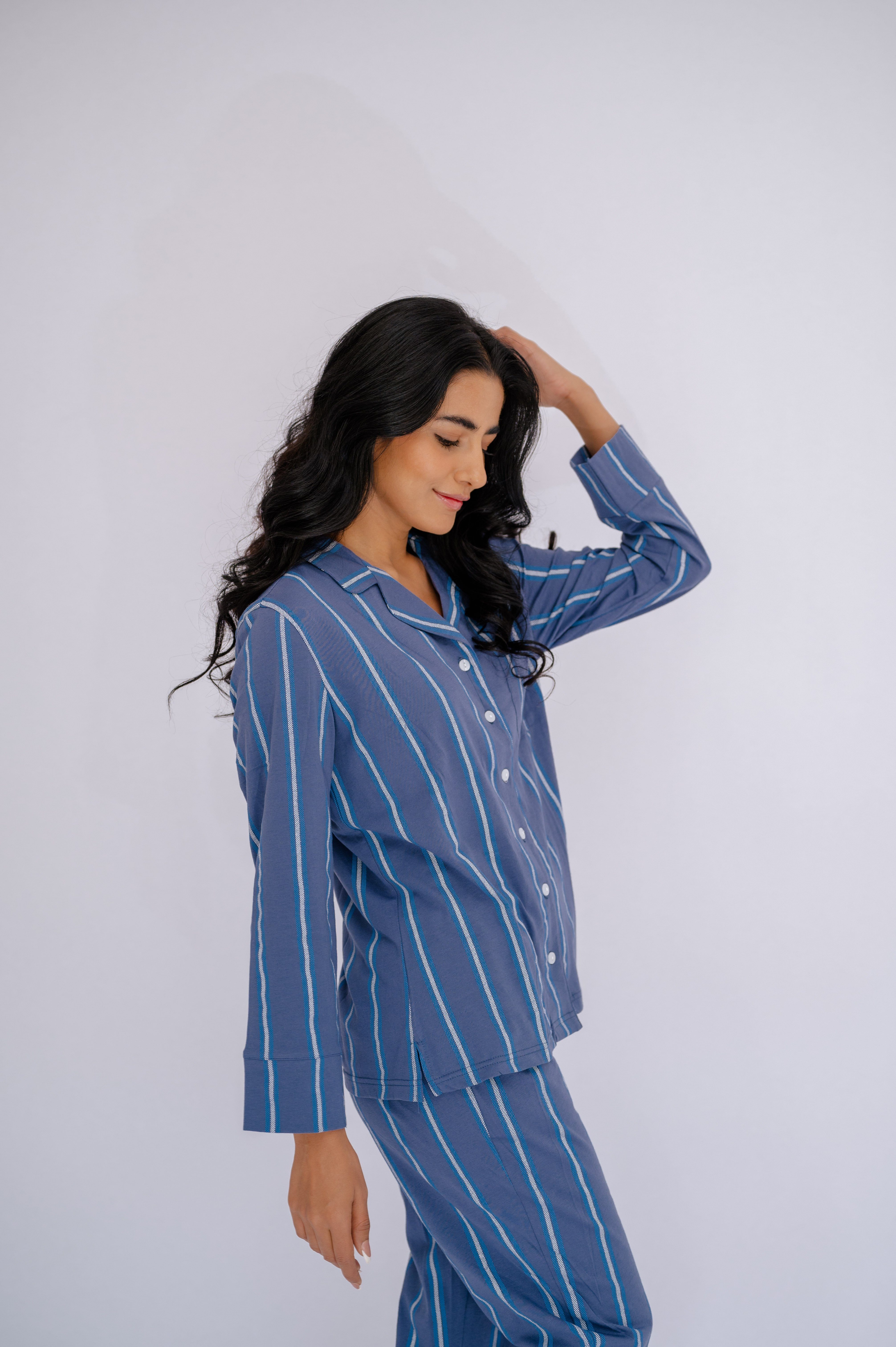tlg., blau Streifendesign Stück) in Pyjama Schlafanzug SNOOZE mit (2 OFF 1