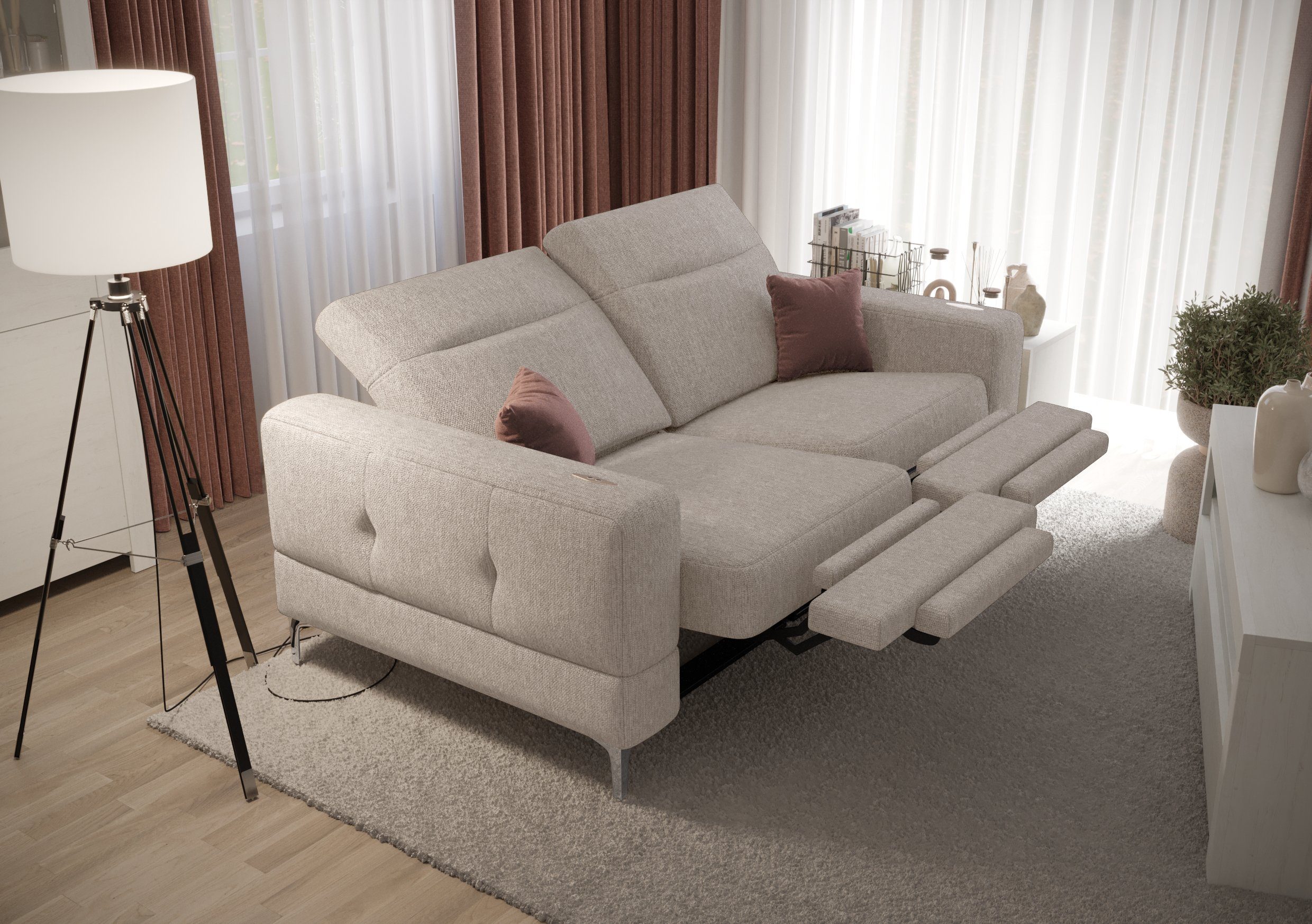 Möbel für Dich Sofa Modernes Sofa Malibu 2 Relax, mit elektrischer Relaxfunktion, mit Stoff-und Farbauswahl Webstoff Gemma 80 beige