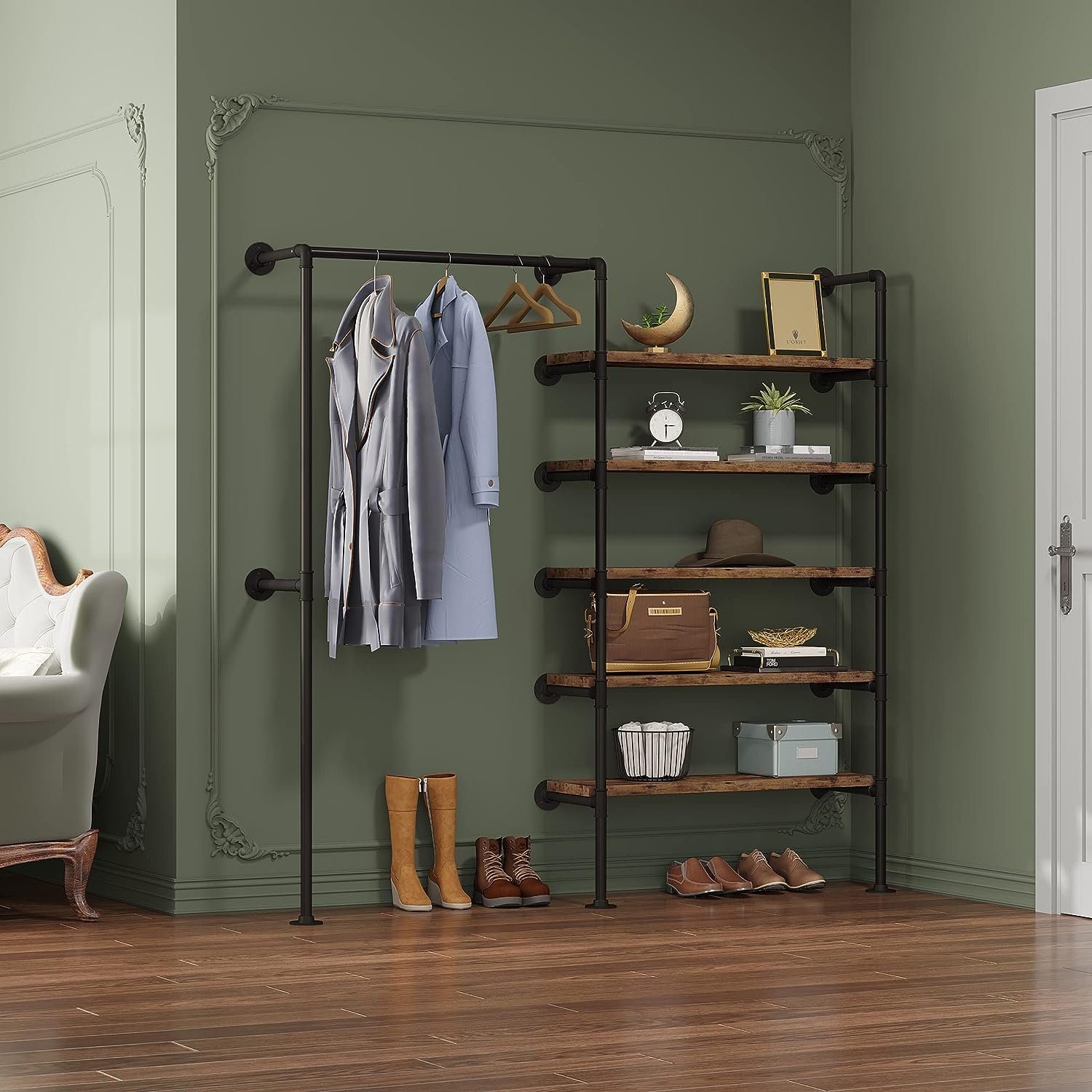 Woltu Kleiderständer, (Set, 4 St), mit Ablagen, Garderobe mit Kleiderstange