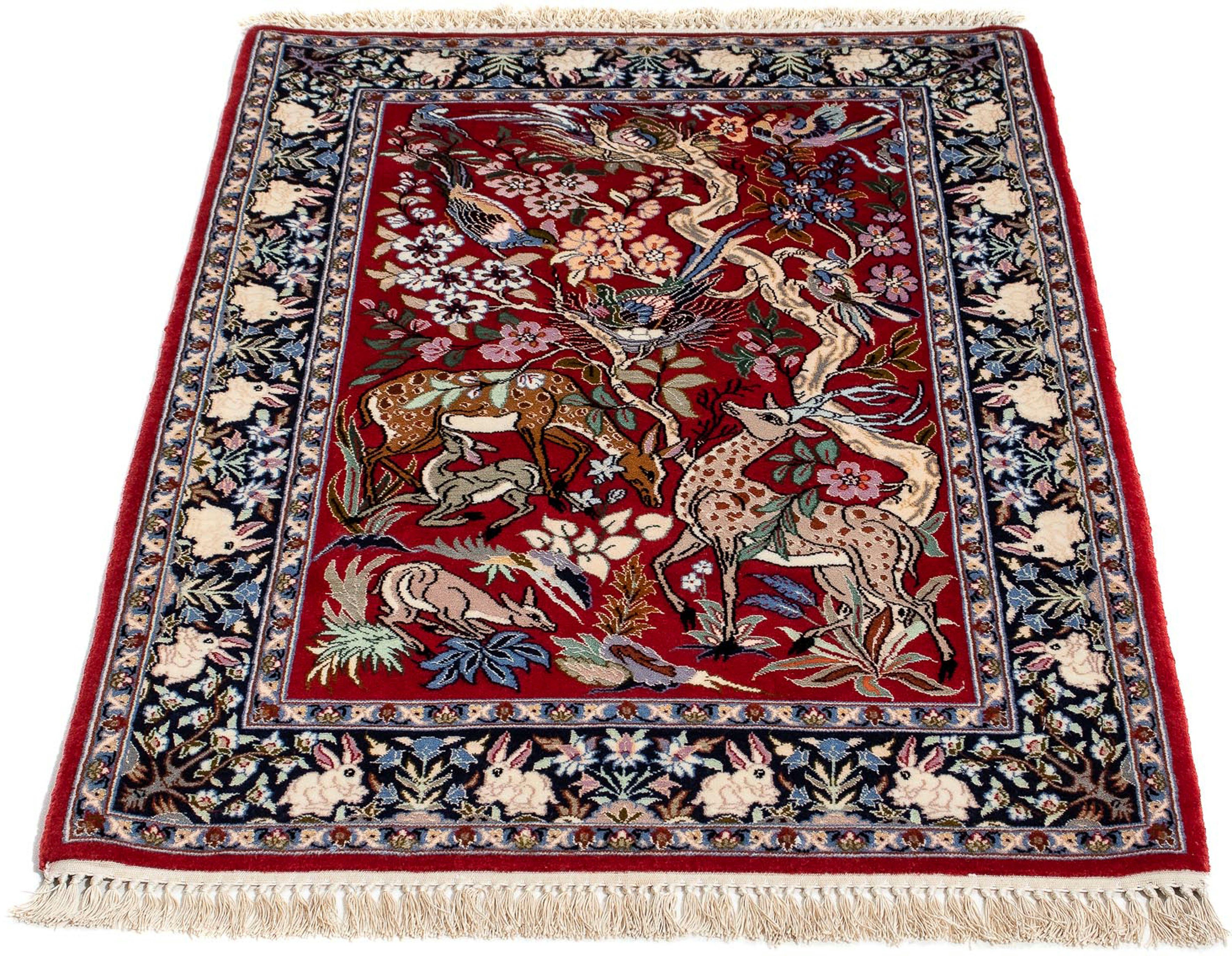 Orientteppich Perser - Isfahan - - Premium Einzelstück mit Handgeknüpft, Zertifikat Wohnzimmer, x - Höhe: 70 mm, rot, 6 cm 105 morgenland, rechteckig