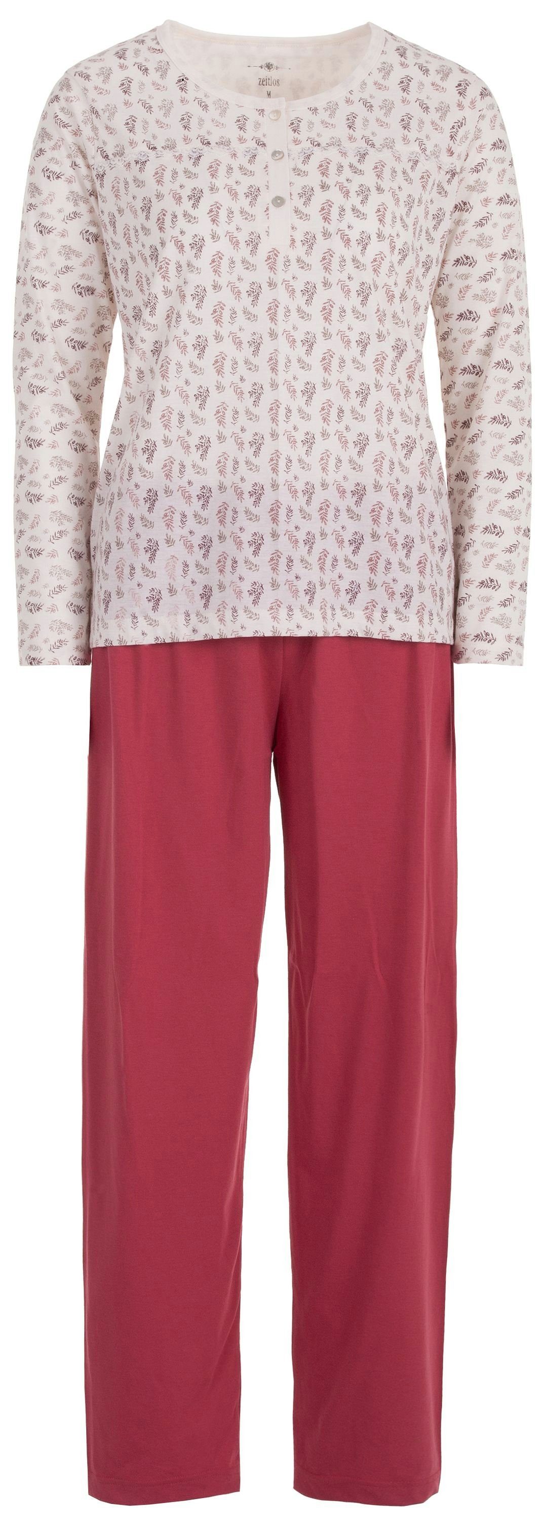 Langarm Set Schlafanzug - Zweige Pyjama zeitlos altrosa