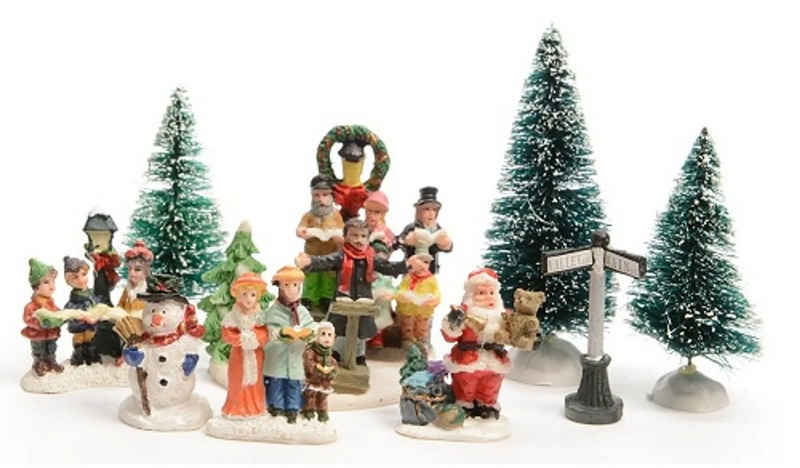Kaemingk Weihnachtsfigur Dekofiguren 9tlg Dorfbewohner Bäume Nikolaus Schneemann