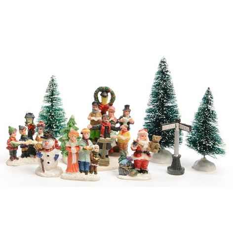 Kaemingk Weihnachtsfigur Dekofiguren 9tlg Dorfbewohner Bäume Nikolaus Schneemann