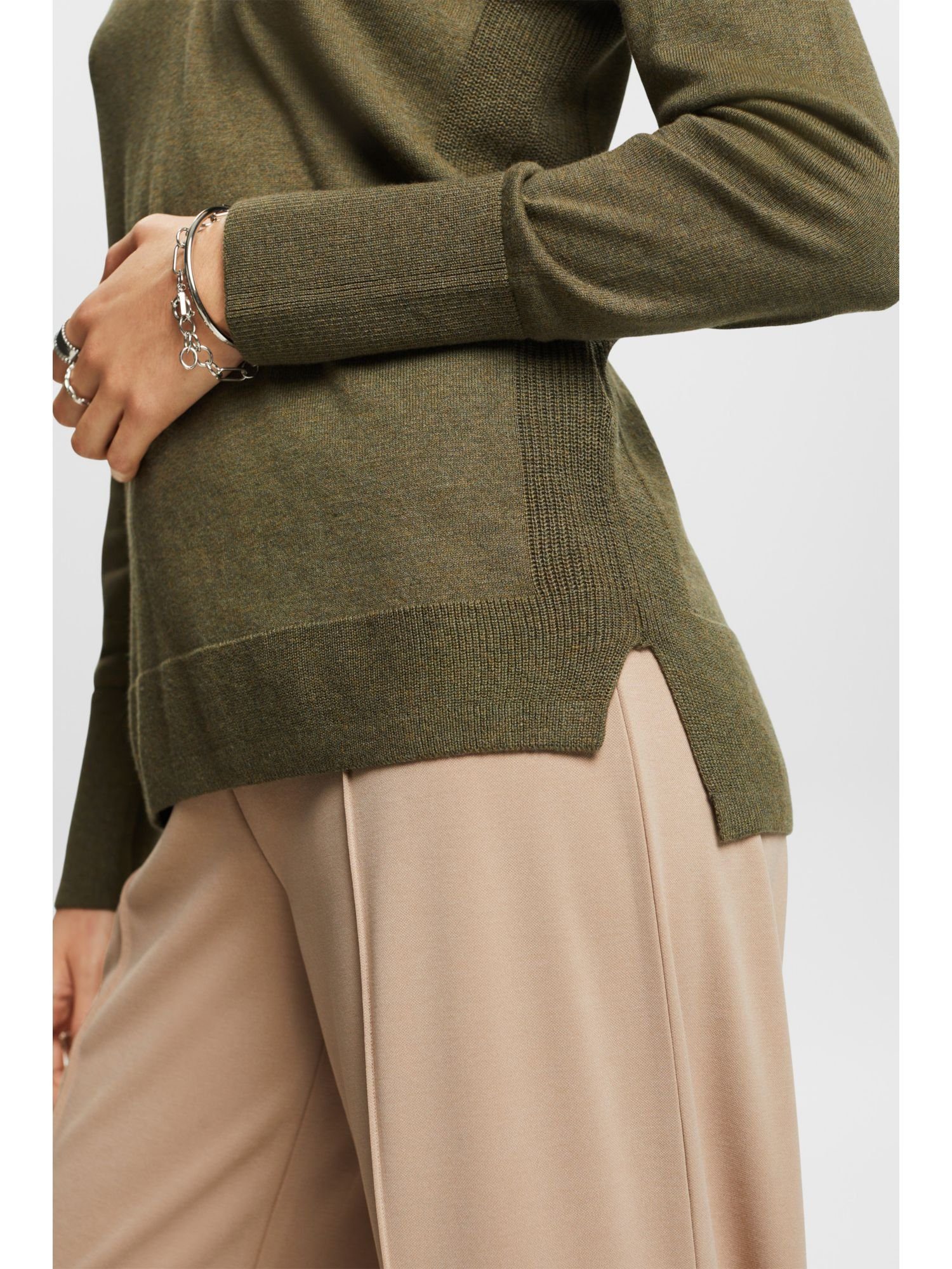 GREEN KHAKI Rundhalspullover V-Ausschnitt Esprit mit Pullover