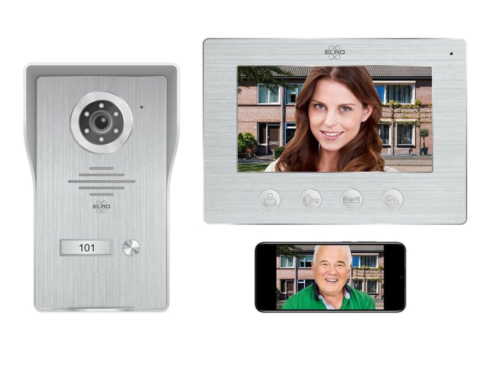 Elro Video-Türsprechanlage (Außenbereich, 4-tlg., mit Full HD Nachtsicht-Türkamera auf Handy, WLAN, Gegensprechanlage)