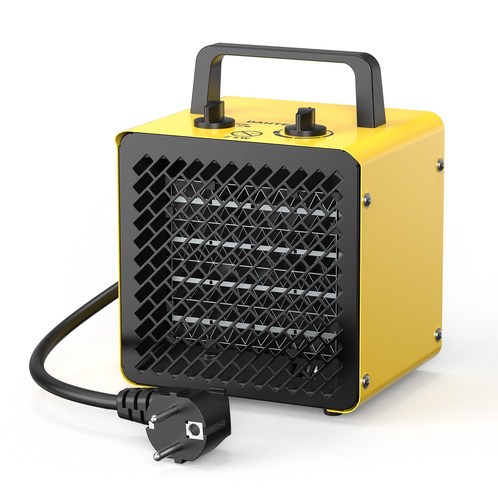 DAHTEC Keramikheizlüfter Elektro-Keramikheizer - Kompakter Gebläseheizer, 2000 W, fürs Büro, sparsames Design, gelb/schwarz