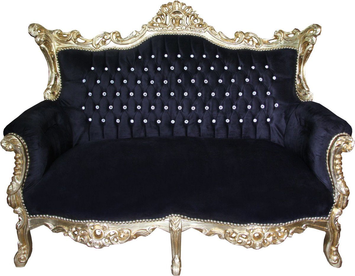 Casa Padrino 2-Sitzer Barock 2-er Sofa Master Schwarz / Gold mit großen Bling Bling Glitzersteinen - Antik Stil Möbel