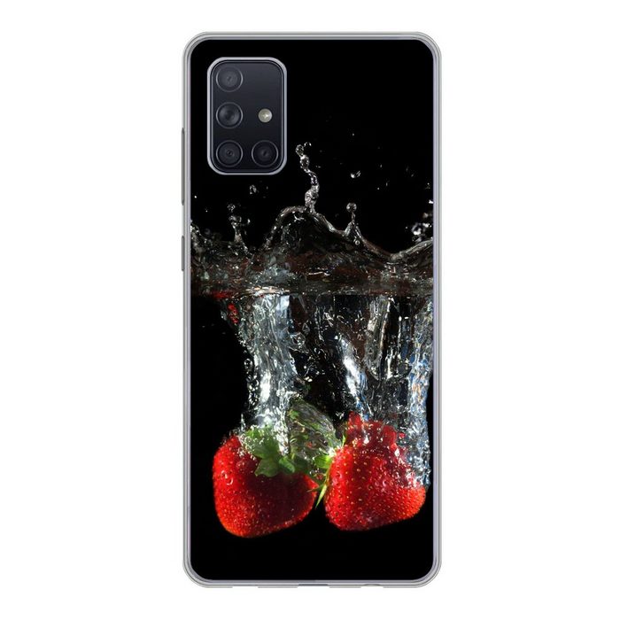 MuchoWow Handyhülle Erdbeeren - Obst - Wasser - Schwarz - Rot Handyhülle Samsung Galaxy A51 5G Smartphone-Bumper Print Handy