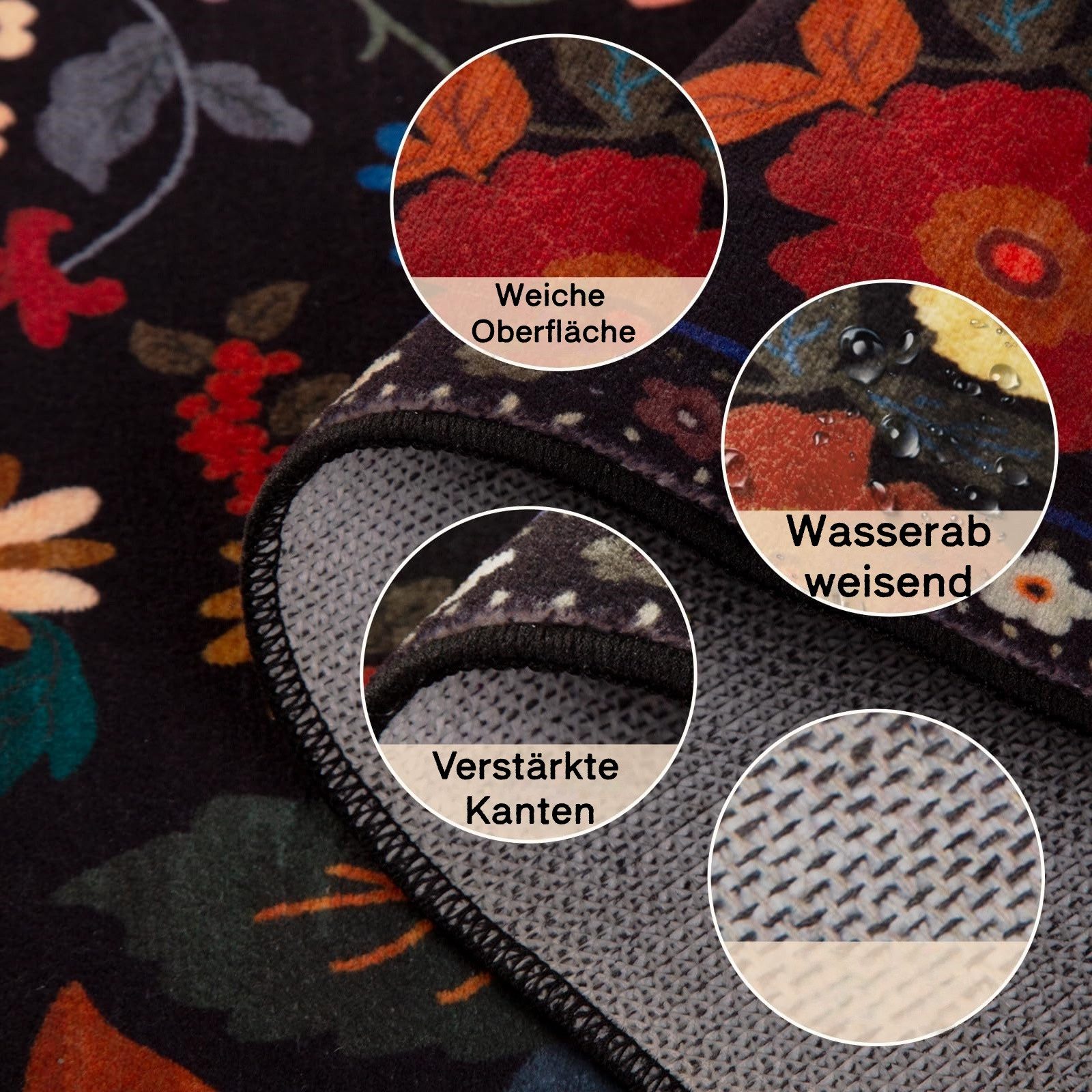 Zyronn Fußmatte Schmutzfangmatte Innen, Fussmatte, Blumenmuster, Vintage Teppiche, Eingangstürmatte für Flur Eingangsbereich Küche – Bild 5 von 5