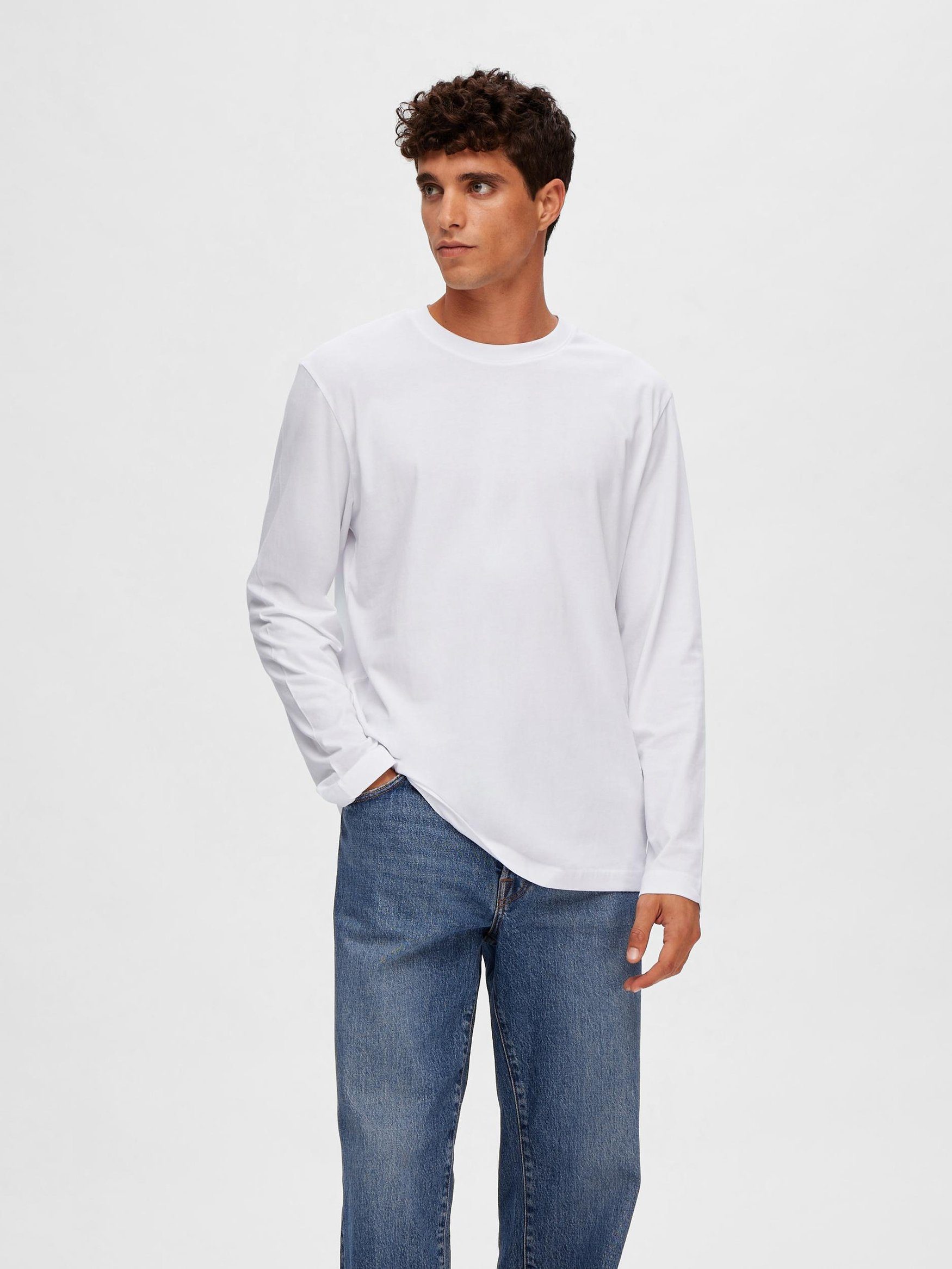 SELECTED HOMME T-Shirt Legeres Langarm Shirt Dunner Longsleeve SLHASPEN 6719 in Weiß-2