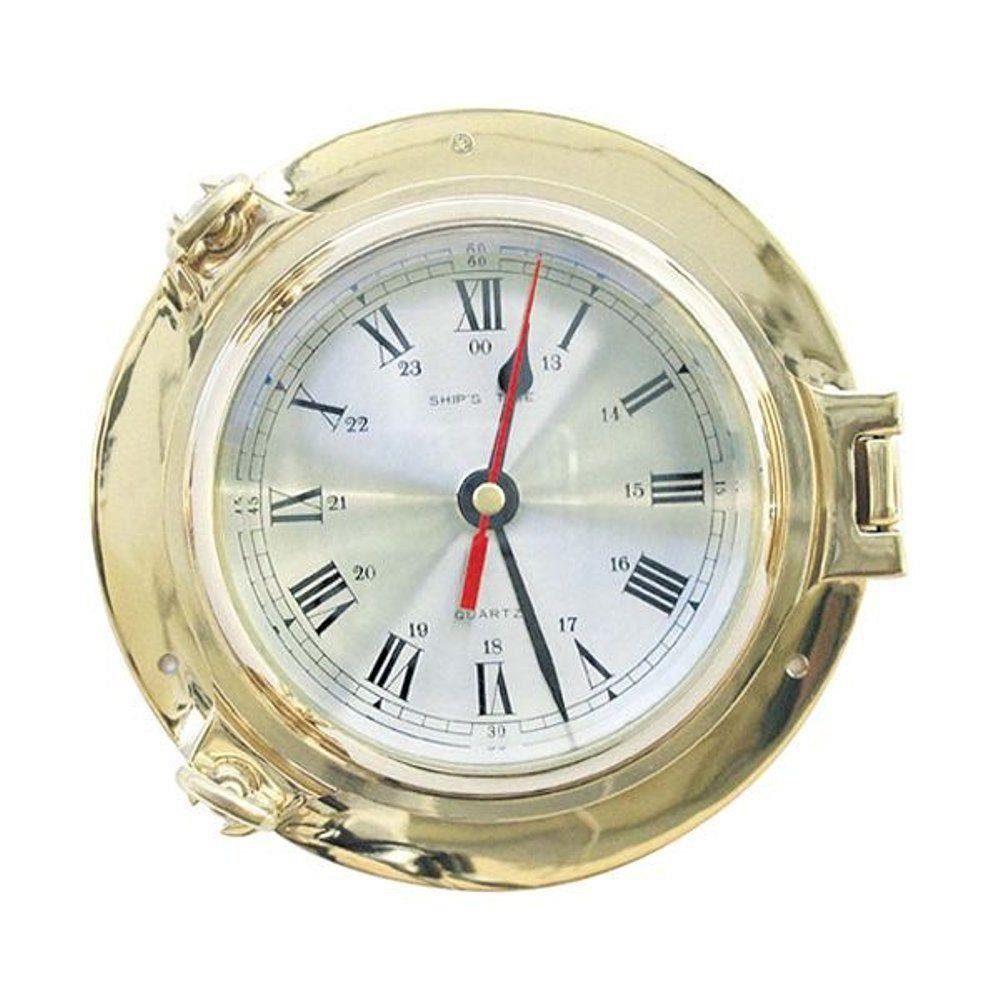 Linoows Uhr Wanduhr im Bullauge, Messing Marine Uhr 14 cm