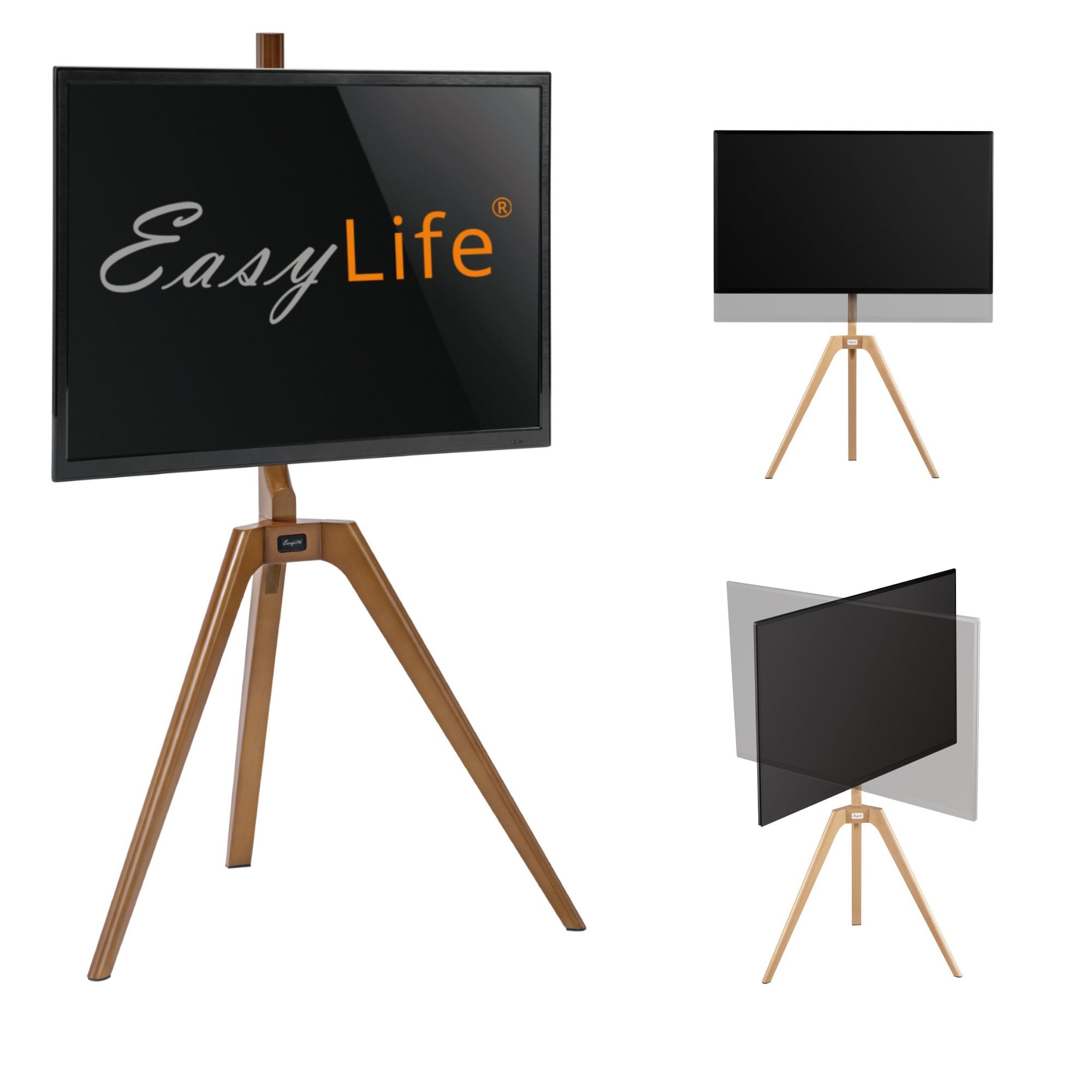 EasyLife TV-Ständer STAFFELEI TV-Stativ 45-65", Schwenkbar VESA 400x400 (Weiß/Nussbaum), (bis 65 Zoll)