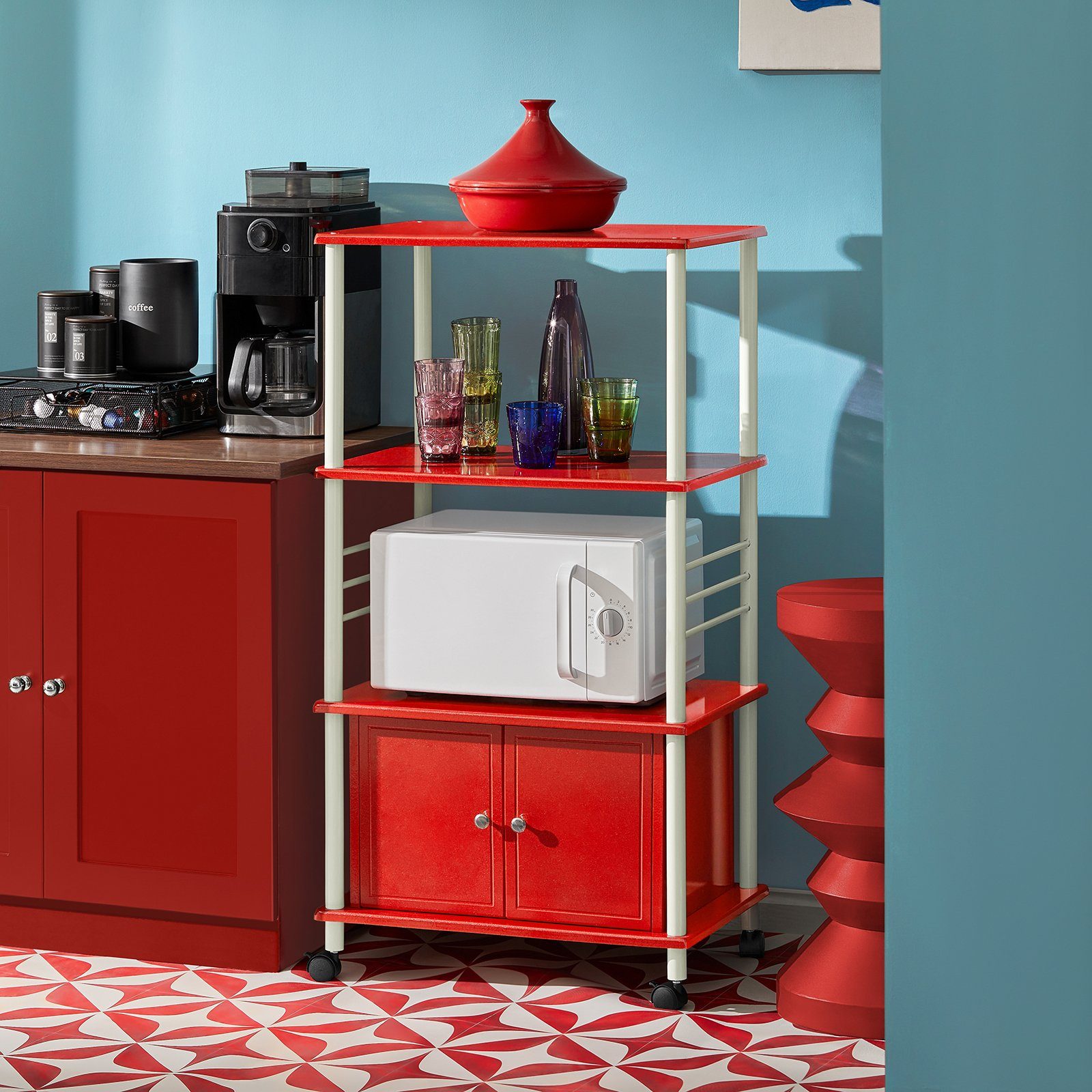 FRG12, rot Küchenschrank Küchenwagen Mikrowellenschrank SoBuy Rollschrank