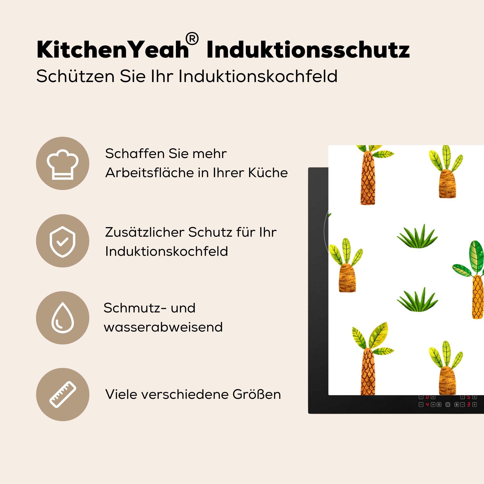 küche, die (1 81x52 Induktionskochfeld - MuchoWow tlg), Ceranfeldabdeckung cm, - Dschungel Gras Baum, für Herdblende-/Abdeckplatte Vinyl, Schutz