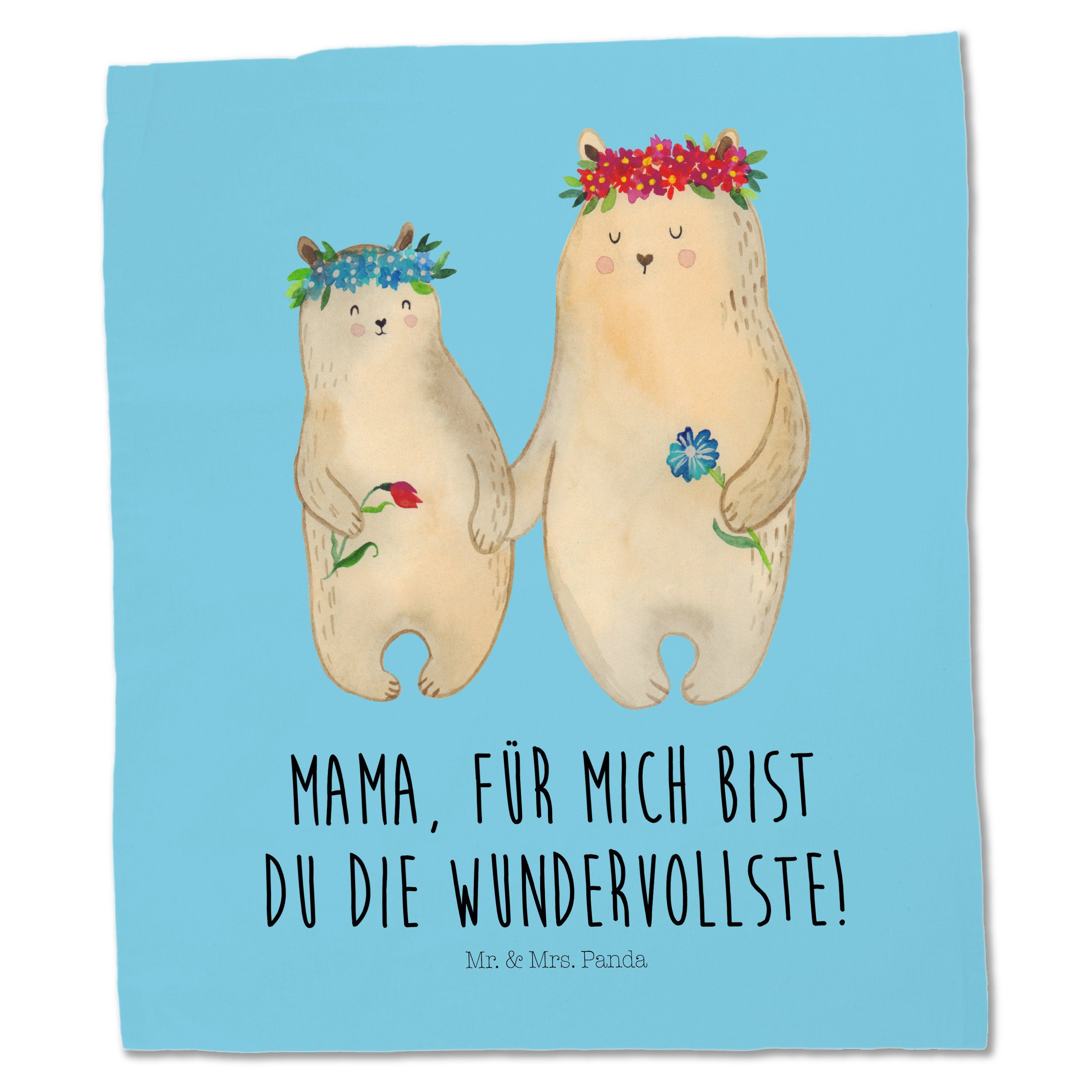 & - Mrs. Panda Mr. - Tö Blumenkranz mit Geschenk, Oma, Tragetasche Freundinnen, Blau Bären Pastell (1-tlg)