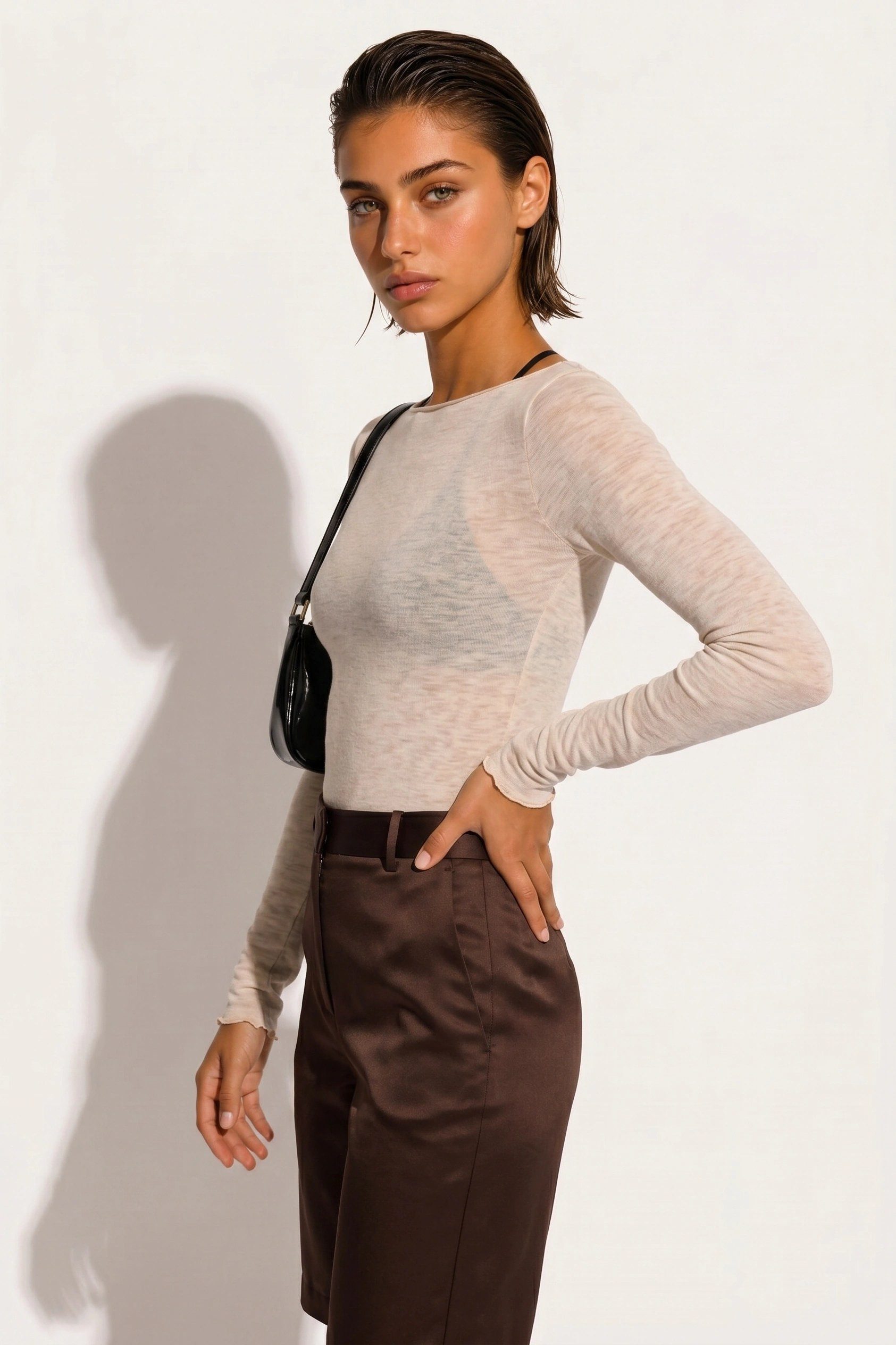 Blusentop Bootsausschnitt Langarm Feine Bluse