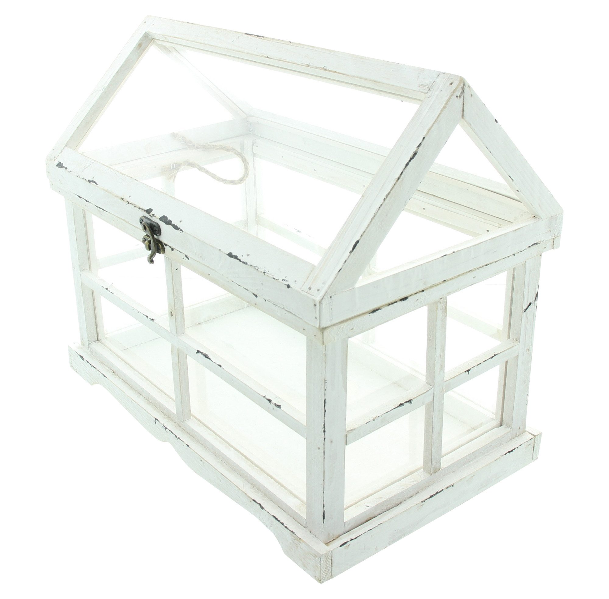 Dekoleidenschaft Dekoobjekt Mini-Gewächshaus "Shabby" aus Holz weiß 37x21x31 cm, kleines Terrarium, Indoor Treibhaus, Deko Zimmergewächshaus für Tisch & Fenster – Bild 5 von 5