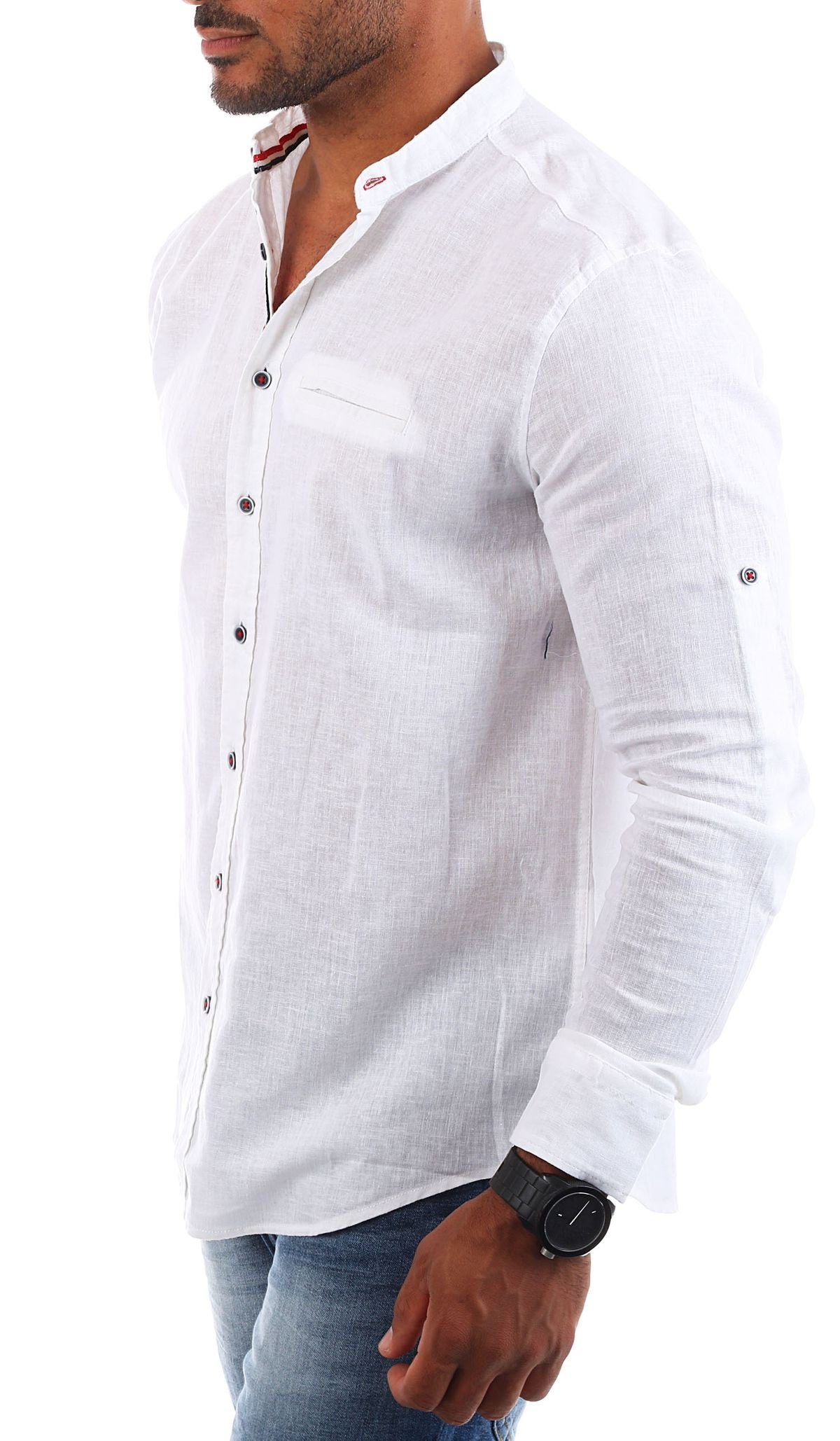 Herren Hemd Baumwoll-Leinen - Lässiges Retro Hemd Mit Kurzarm