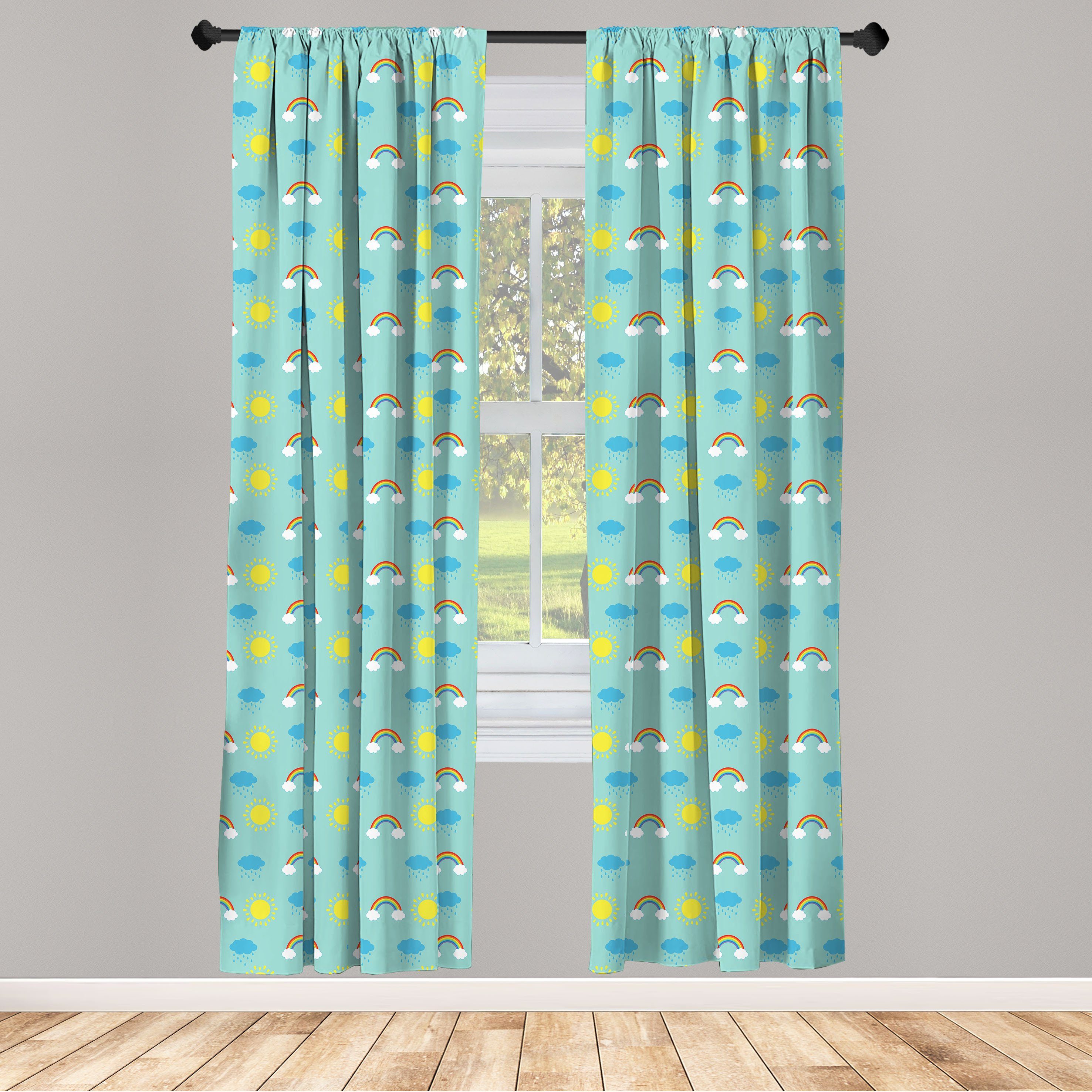Gardine Vorhang für Wohnzimmer Schlafzimmer Dekor, Abakuhaus, Microfaser, Regen Wetter und Jahreszeiten Theme