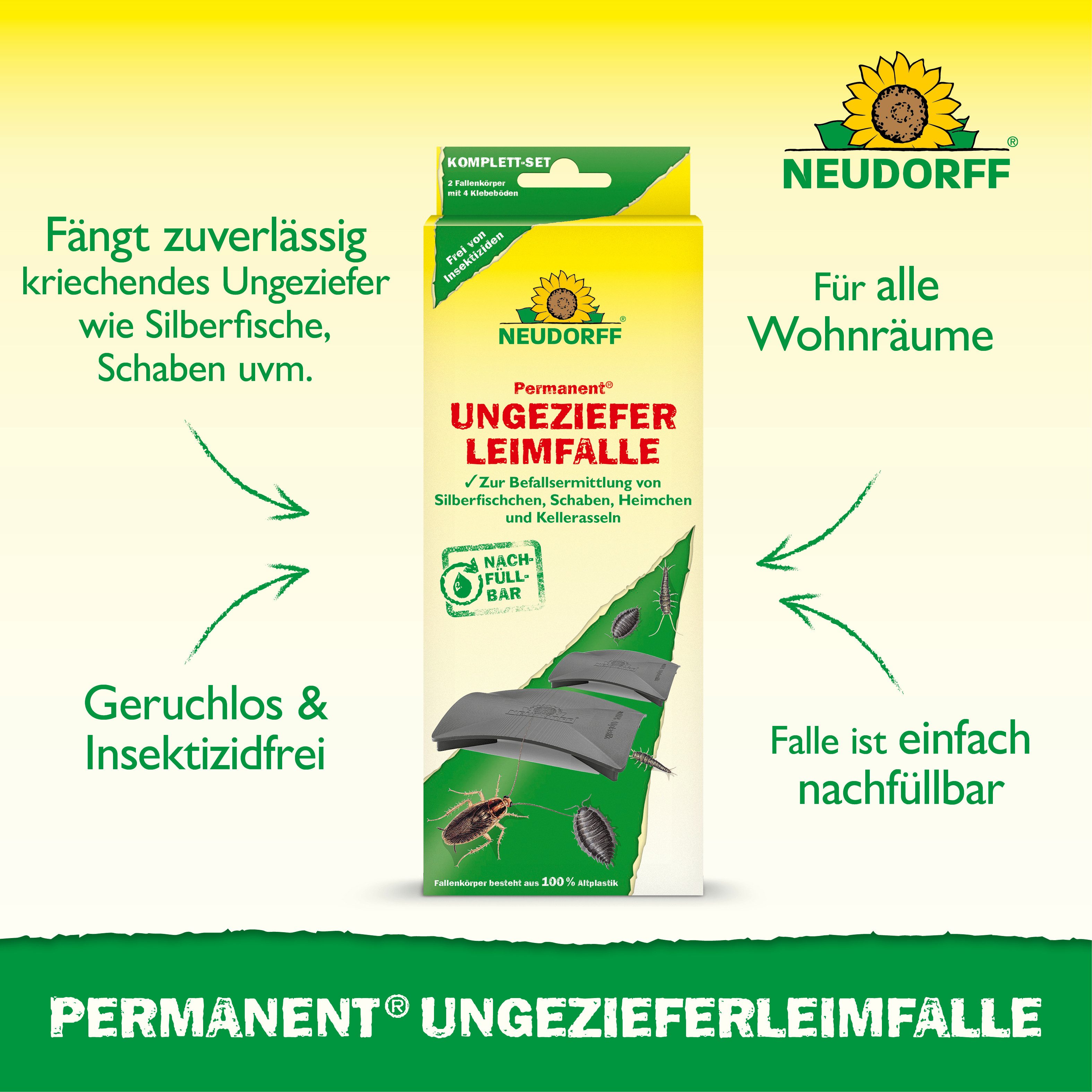 Neudorff Klebefalle Permanent UngezieferLeimFalle 2 Stk., Nachfüllbare Leimfalle ohne Insektizide für Innenräume – Bild 2 von 5