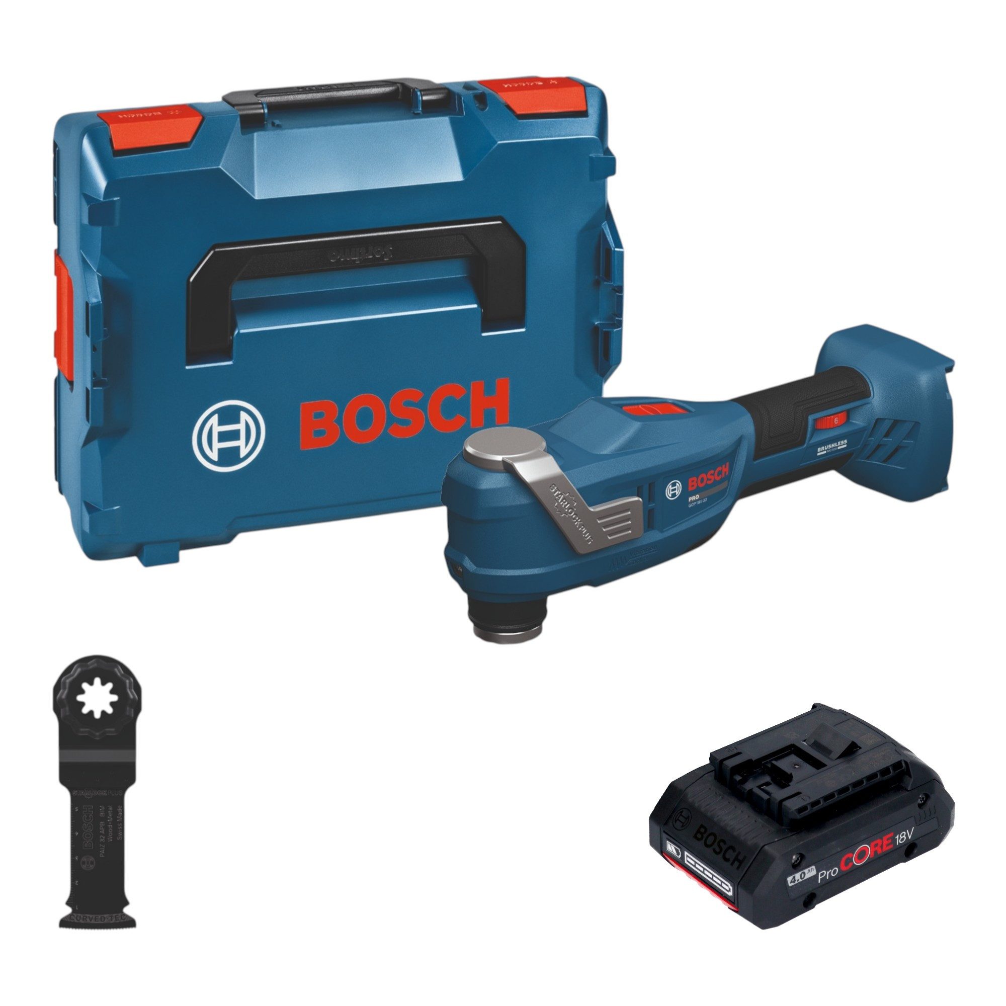 Bosch Professional Akku-Multifunktionswerkzeug GOP 18V-30 Multifunktionswerkzeug + 1x ProCORE Akku 4,0Ah + L-Boxx