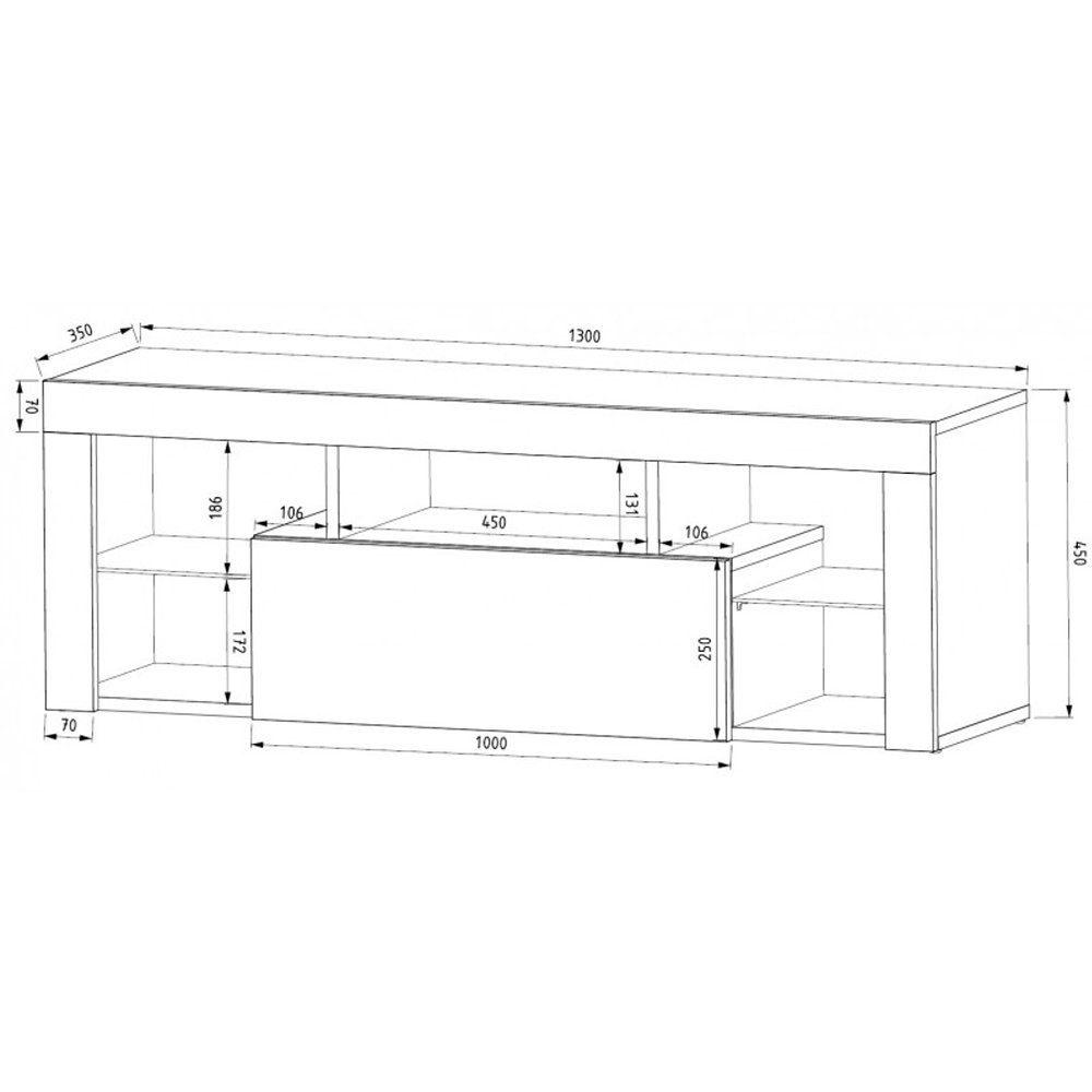 BOARD mit pressiode TV 130cm Lowboard LOWBOARD Weiß-Schwarz LED TISCH SCHRANK