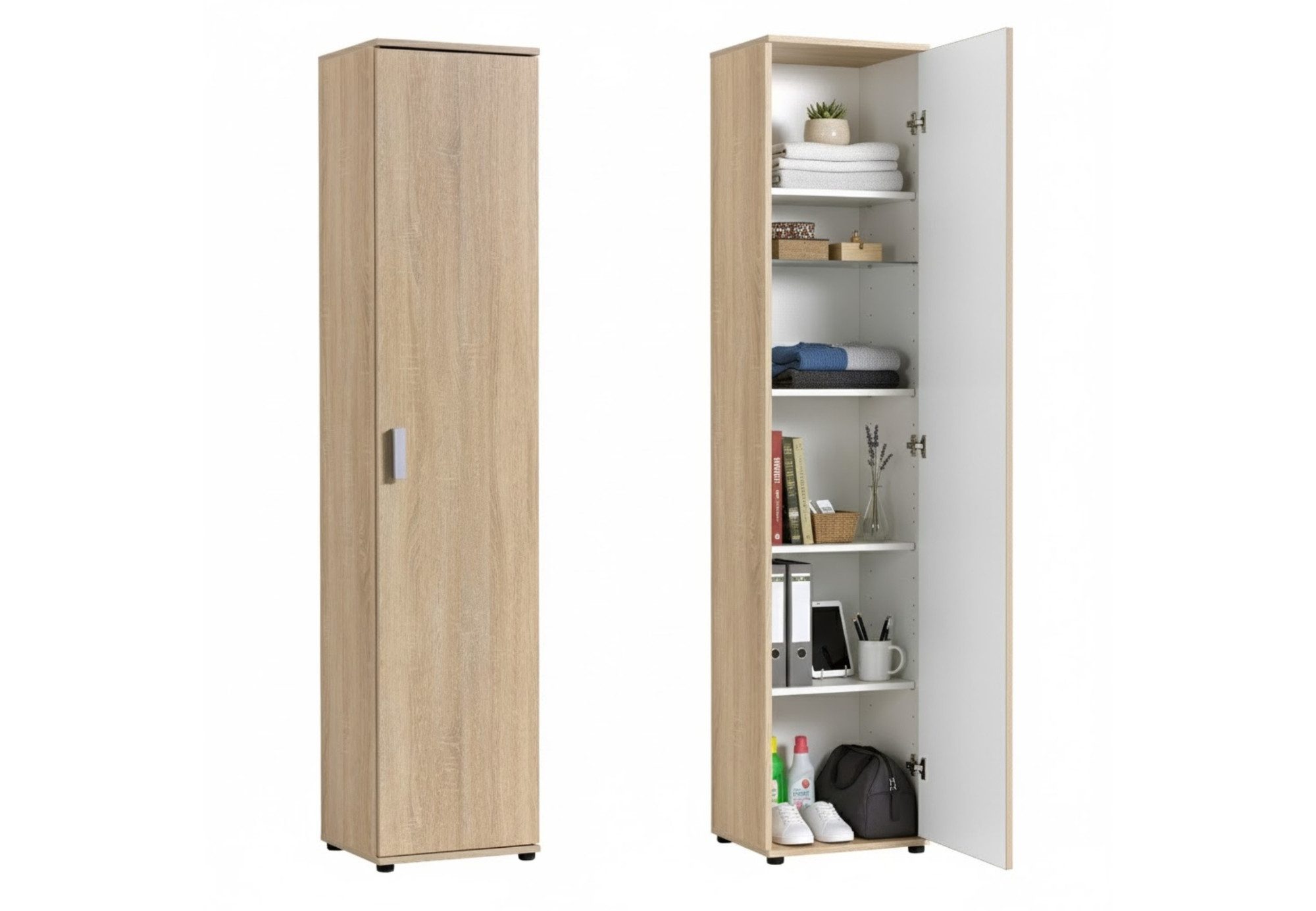 Home Collective Mehrzweckschrank Schmaler 40 cm breit mit 1 Tür & 4 Einlegeböden (Universalschrank Haushaltsschrank für Haushalt, Flur, Büro oder Schlafzimmer) 40x35x184 cm (BxTxH), Sonoma Eiche