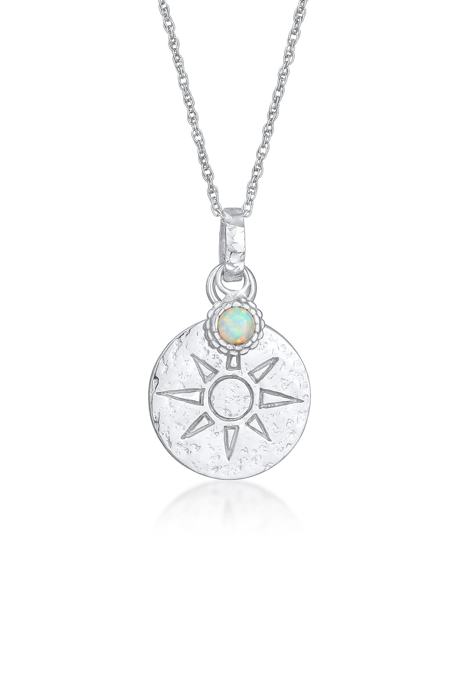 Opal Kette 925 Medaillon Antik Sonne Plättchen mit Silber, Anhänger Elli