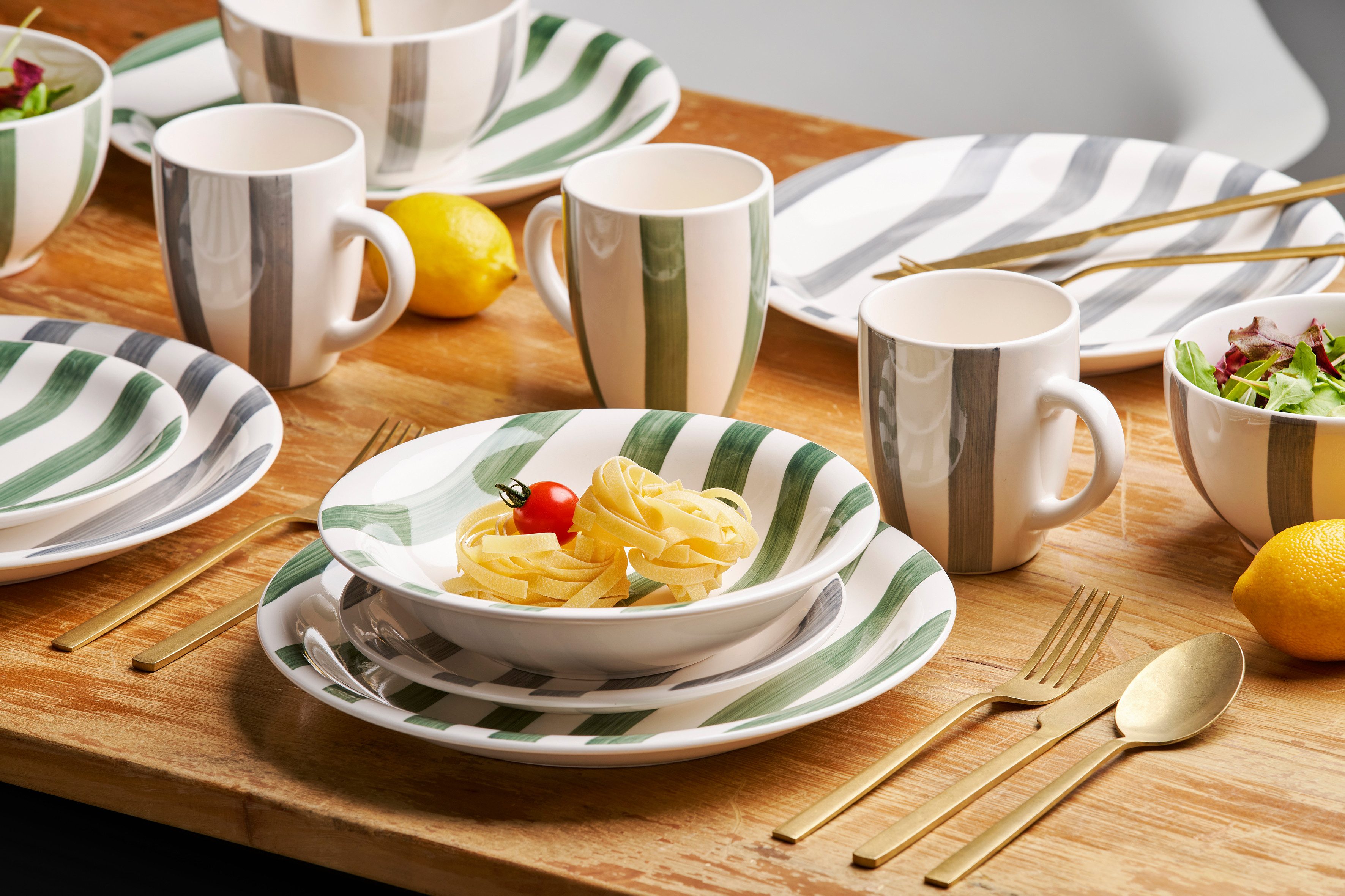 van Well Dessertteller Mallorca, Teller 19 cm, 6 Stück, (6 St), Teller Set, Keramik, Streifenoptik, spülmaschinen-/mikrowellengeeignet