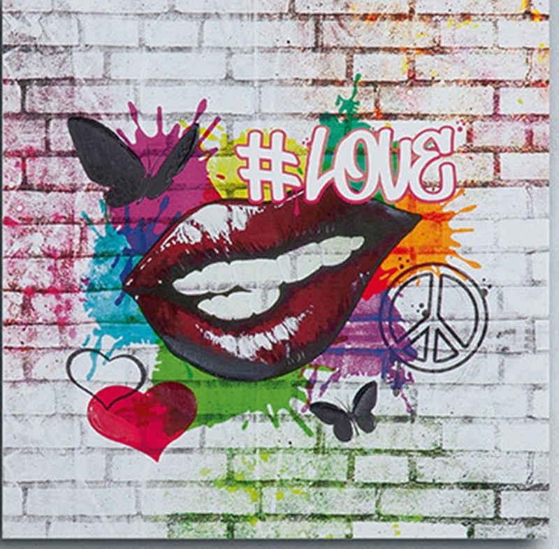 dekojohnson Wanddekoobjekt Leinwandbild Street Art Kuss-Mund LOVE 30x30cm