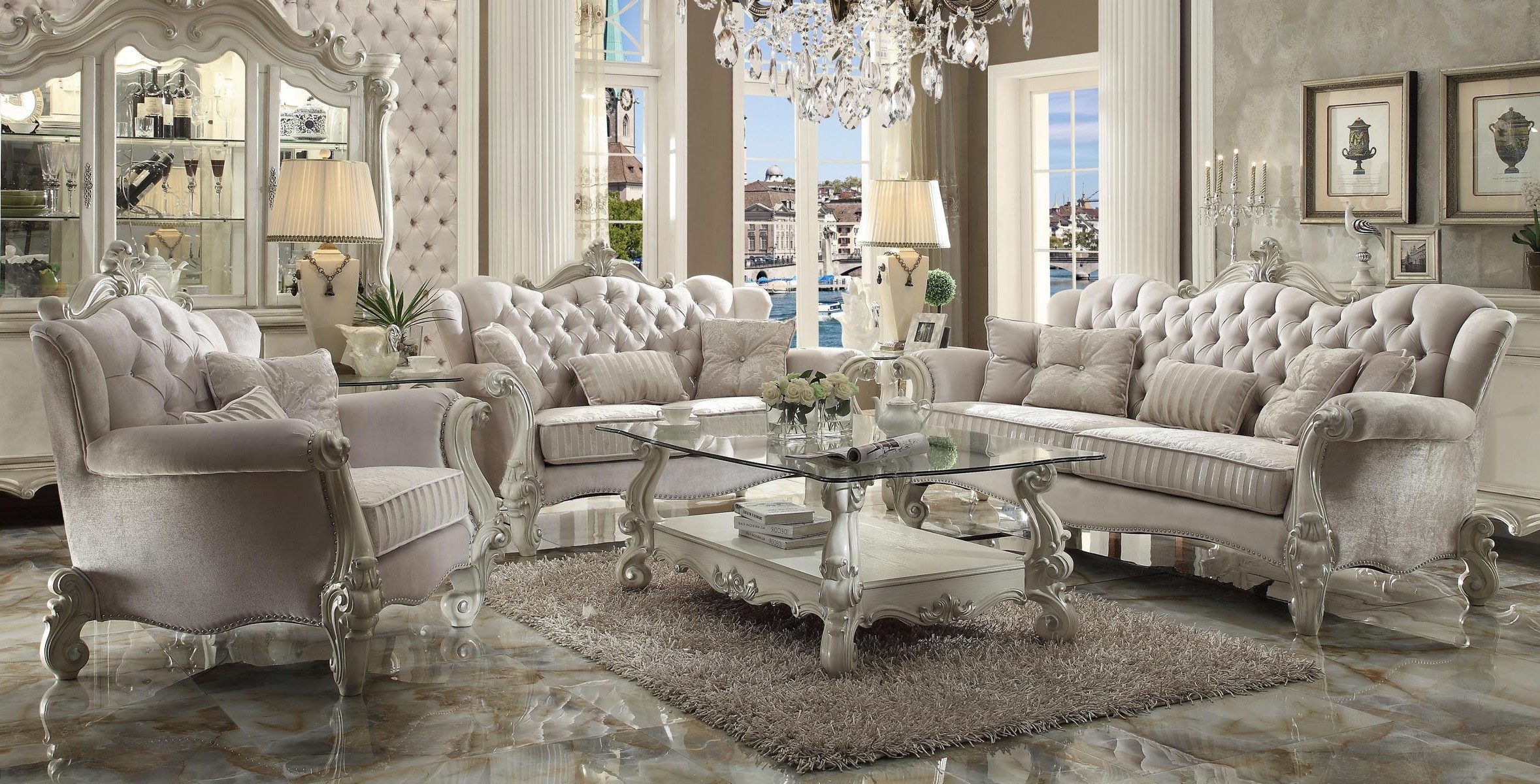 Xlmoebel Polstergarnitur Luxus Sofagarnitur 3+2+1 Sitzer mit Holz Couchtisch, (4-tlg), Made in Europa