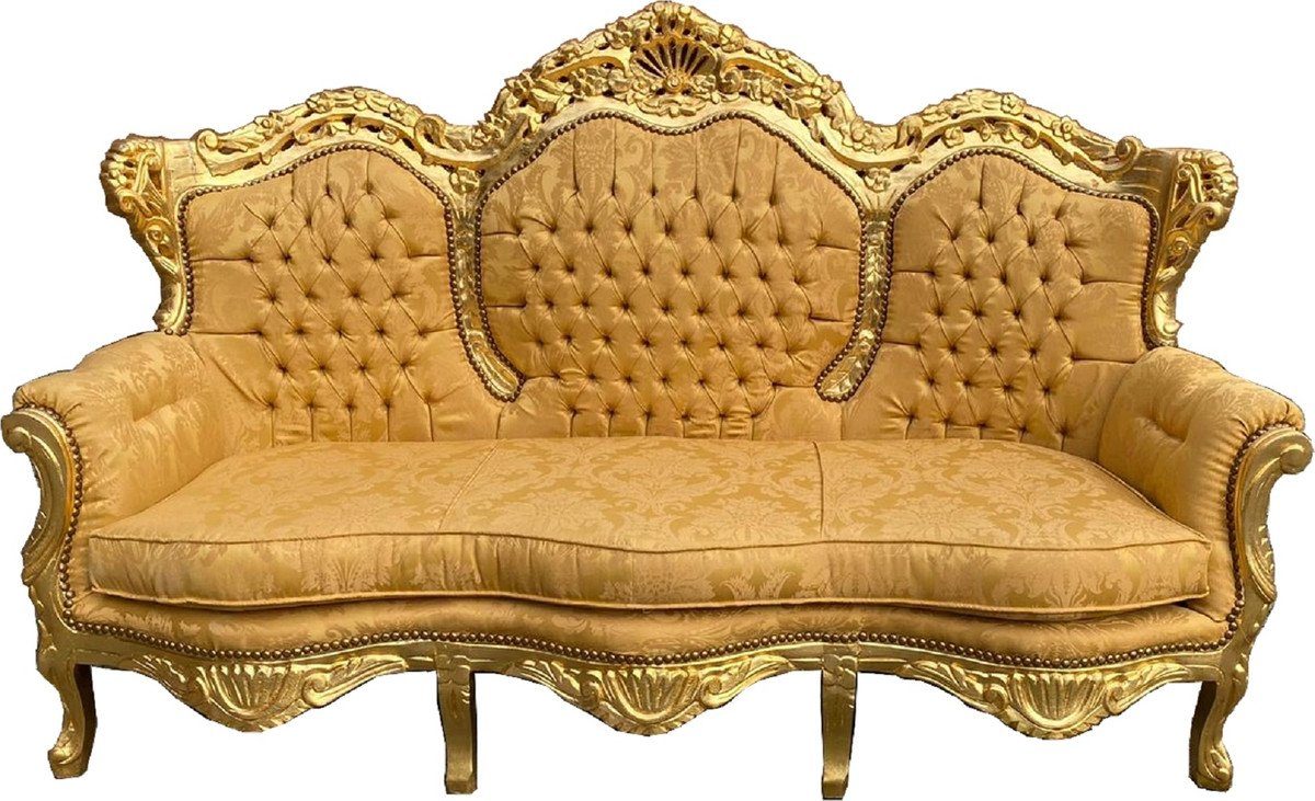Casa Padrino 3-Sitzer Barock 3er Sofa Lord Gold Muster / Gold 184 x 81 x H. 125 cm - Handgefertigtes Wohnzimmer Sofa im Barockstil - Barock Wohnzimmer Möbel