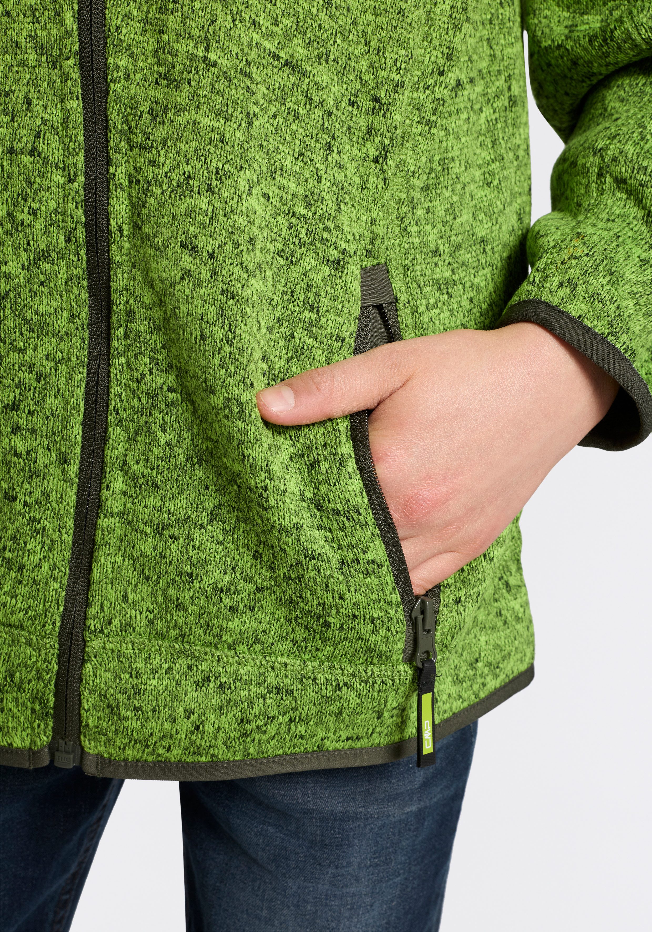 CMP Strickfleecejacke KID JACKET FIXED HOOD wasserabweisend, windabweisend, mit Kapuze, wärmeisolierend