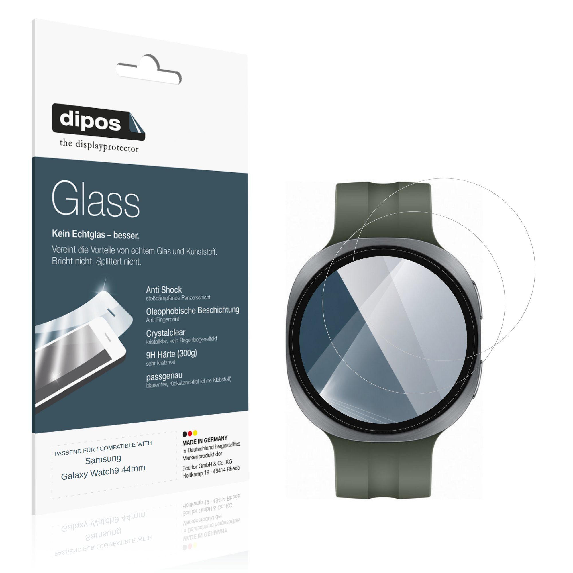 dipos Displayschutzfolie Schutzfolie für Samsung Galaxy Watch9 44mm, 2 Stück, Displayschutz Schutz Folie Made in Germany
