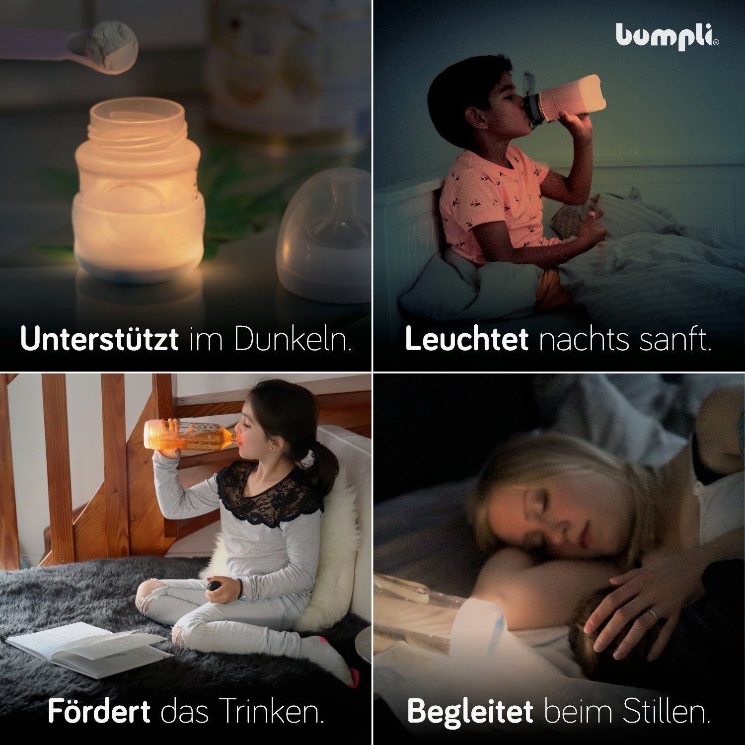 bumpli® Babyflasche Patentiertes Nachtlicht für Milchflaschen, Leuchtstufen Drei Timerfunktion + mint Babyflaschen