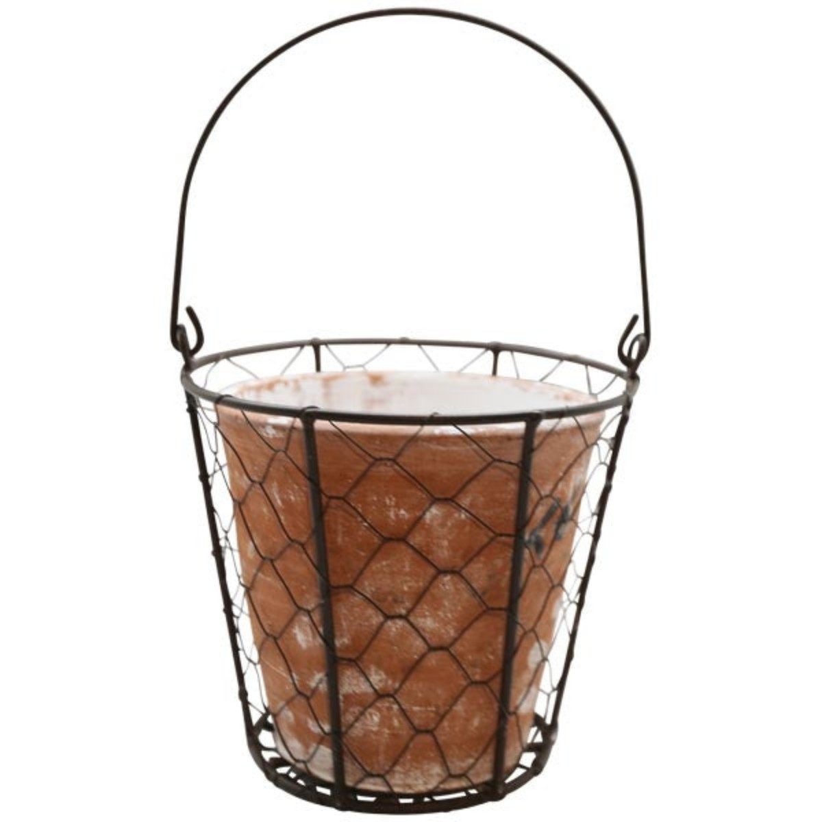 finehomegarden Blumentopf Topf Zement VALO mit Draht und Henkel Übertopf terra Pflanzgefäß (1 St), Shappy Antik Blumentopf H16cm+H18cm 2Größen wählbar