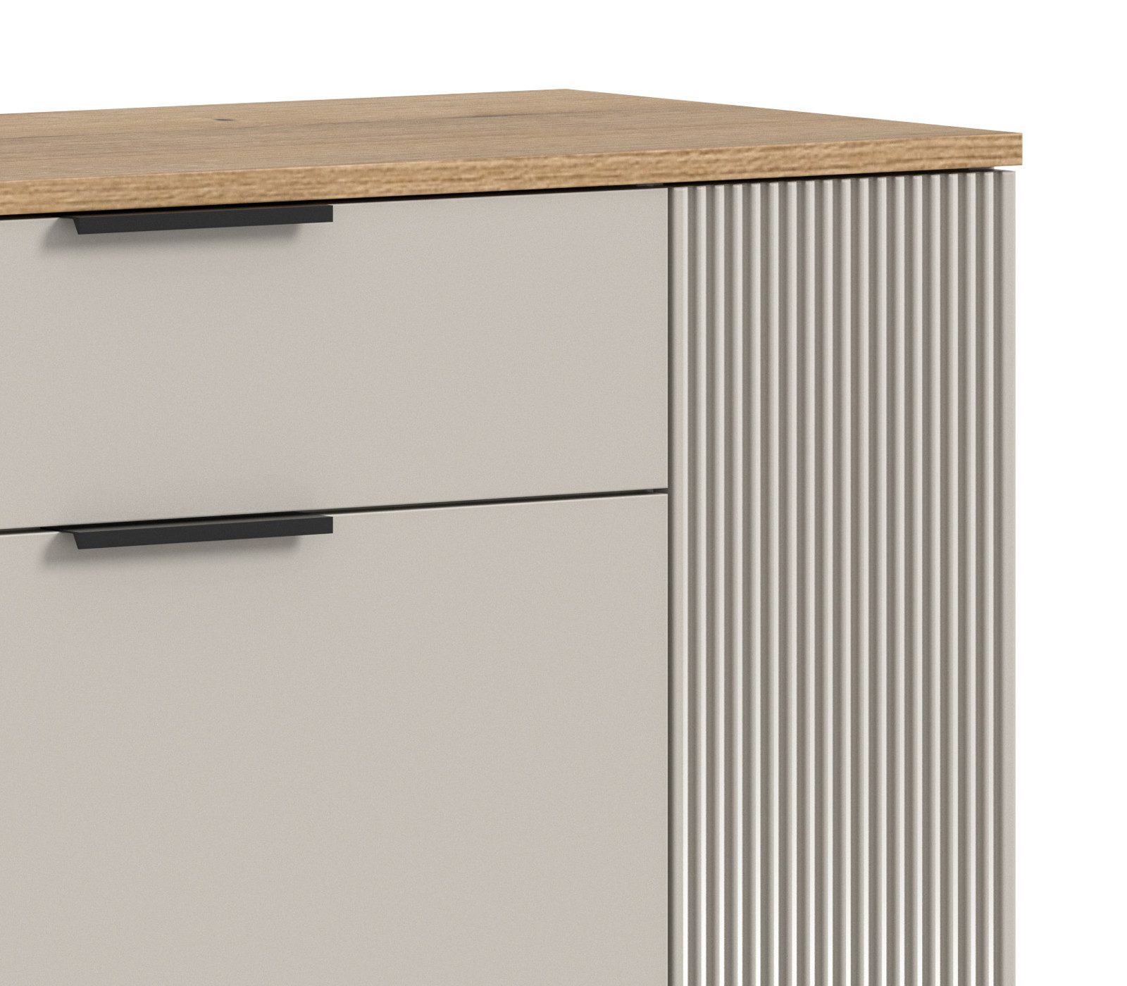 Inn.Furn Schuhkommode Skid (Kommode in Kaschmir Sand mit Eiche, 80 x 88 cm), Vollauszug und Fräsungen – Bild 4 von 5