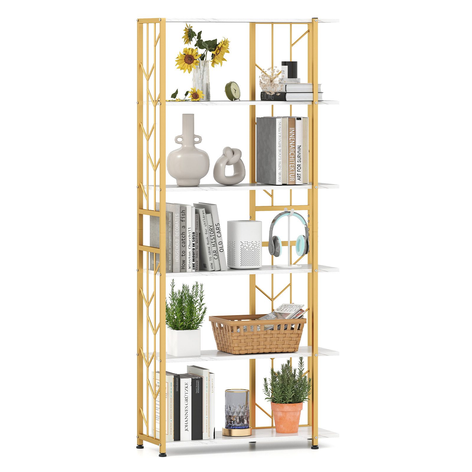 COSTWAY Bücherregal, geometrisches Standregal, 6-stöckig, Metallrahmen günstig online kaufen