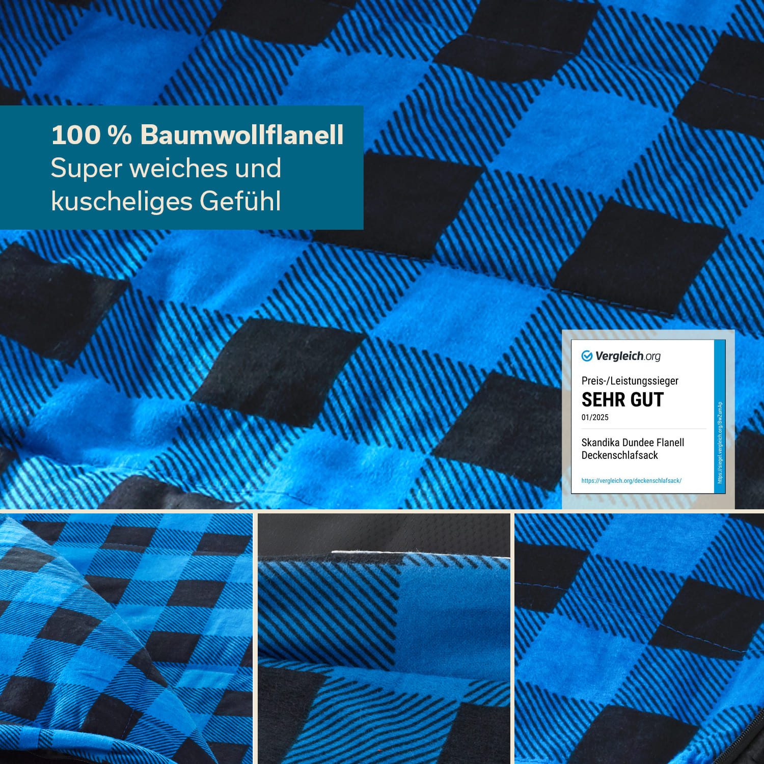 Skandika Deckenschlafsack Baumwollflanell, Deckenschlafsack, Koppelbar, Kop günstig online kaufen