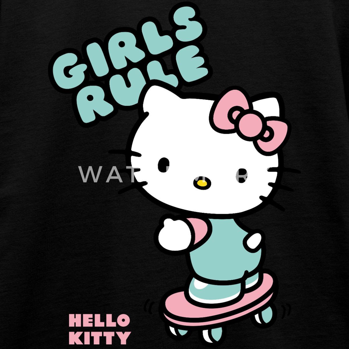 Spreadshirt T-Shirt Hello Kitty Auf Skateboard Girls Rule Kinder Premium T-Shirt (1-tlg)