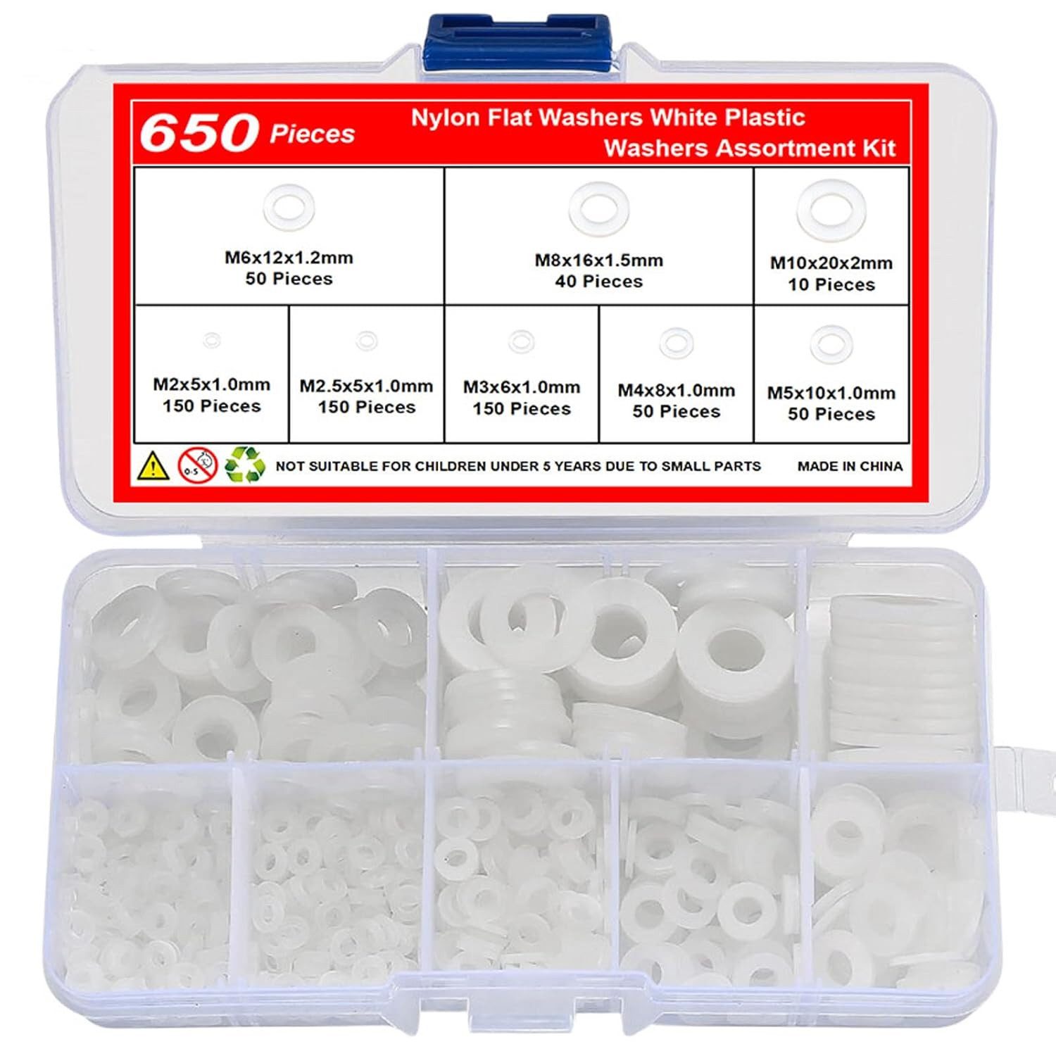 FELIXLEO Мебельfuß 650 Stück Nylon Unterlegscheiben M2 M10 Weiß Kunststoff Flach, (1-St)