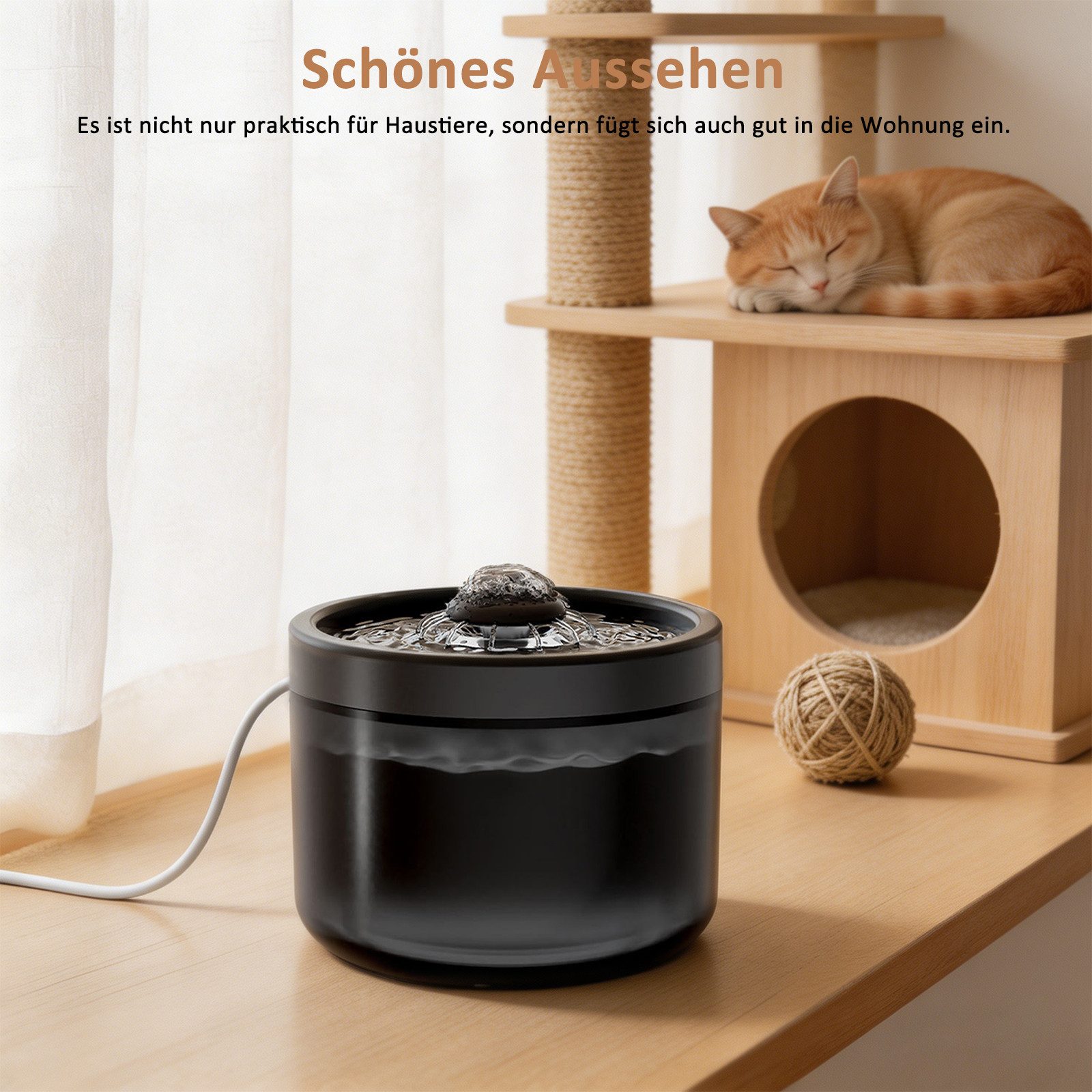 DAITORE Trinkbrunnen 1,8L Katzenbrunnen PP, leiser Trinkbrunnen für Katzen, Hunde 1.8 l, Mit Filtersatz, mit Wasserstandsfenster, flüsterleise