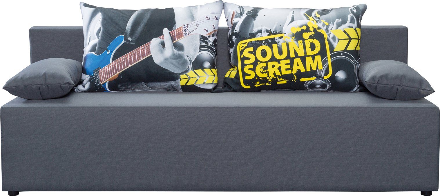 exxpo - sofa fashion 3-Sitzer Tabou Sound Scream Schlafsofa Breite 193cm, mit Schlaffunktion und Bettkasten, inkl. loser Zier- und Rückenkissen