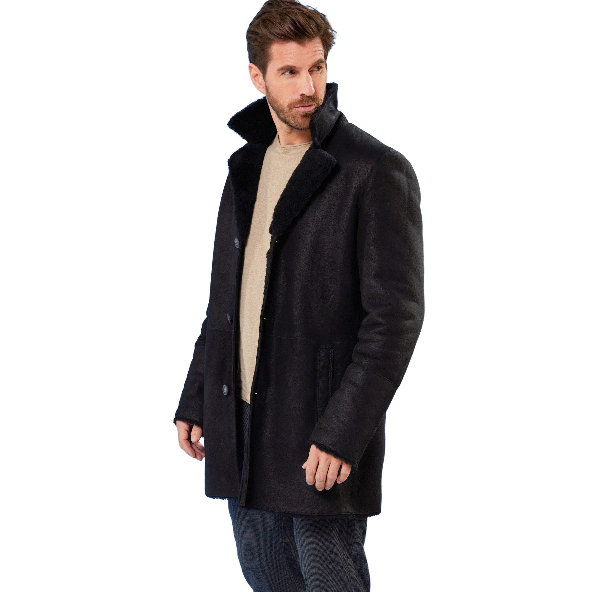 Jilani Lederjacke Semias Jilani Collection - Herren Lammfellmantel Lederjacke Lammfell schwarz
