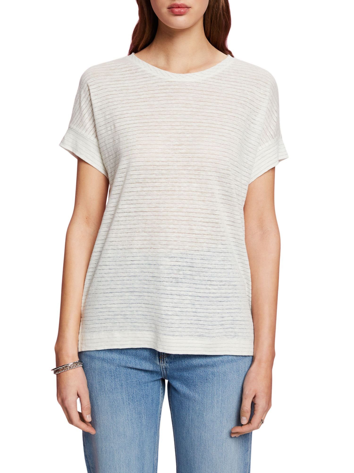 OFF Esprit Leinen-T-Shirt (1-tlg) WHITE Collection T-Shirt mit Glitzerstreifen