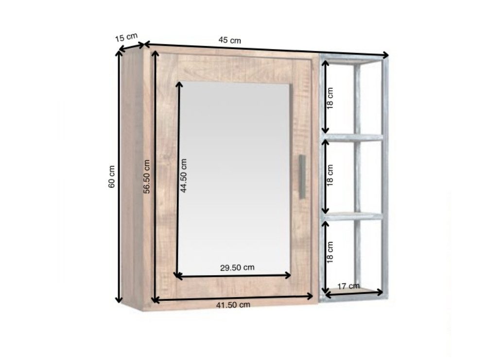 WOLF MÖBEL Wandspiegel SPRING Bad Spiegelschrank mit 3 seitlichen Ablagen (65x15x60)