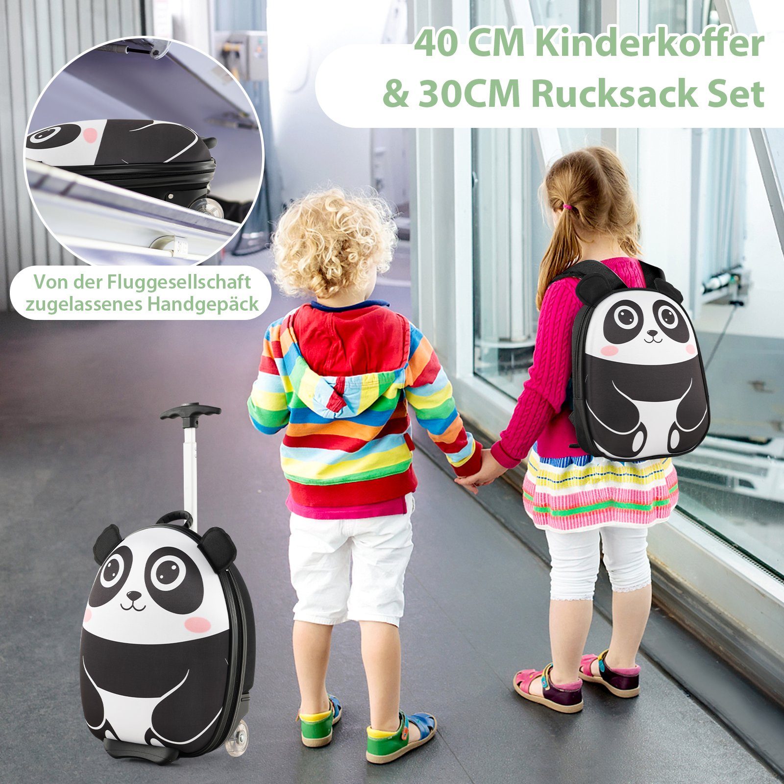 verstellbar, weiß Kinderkoffer Rucksack mit Kindertrolley COSTWAY Set,