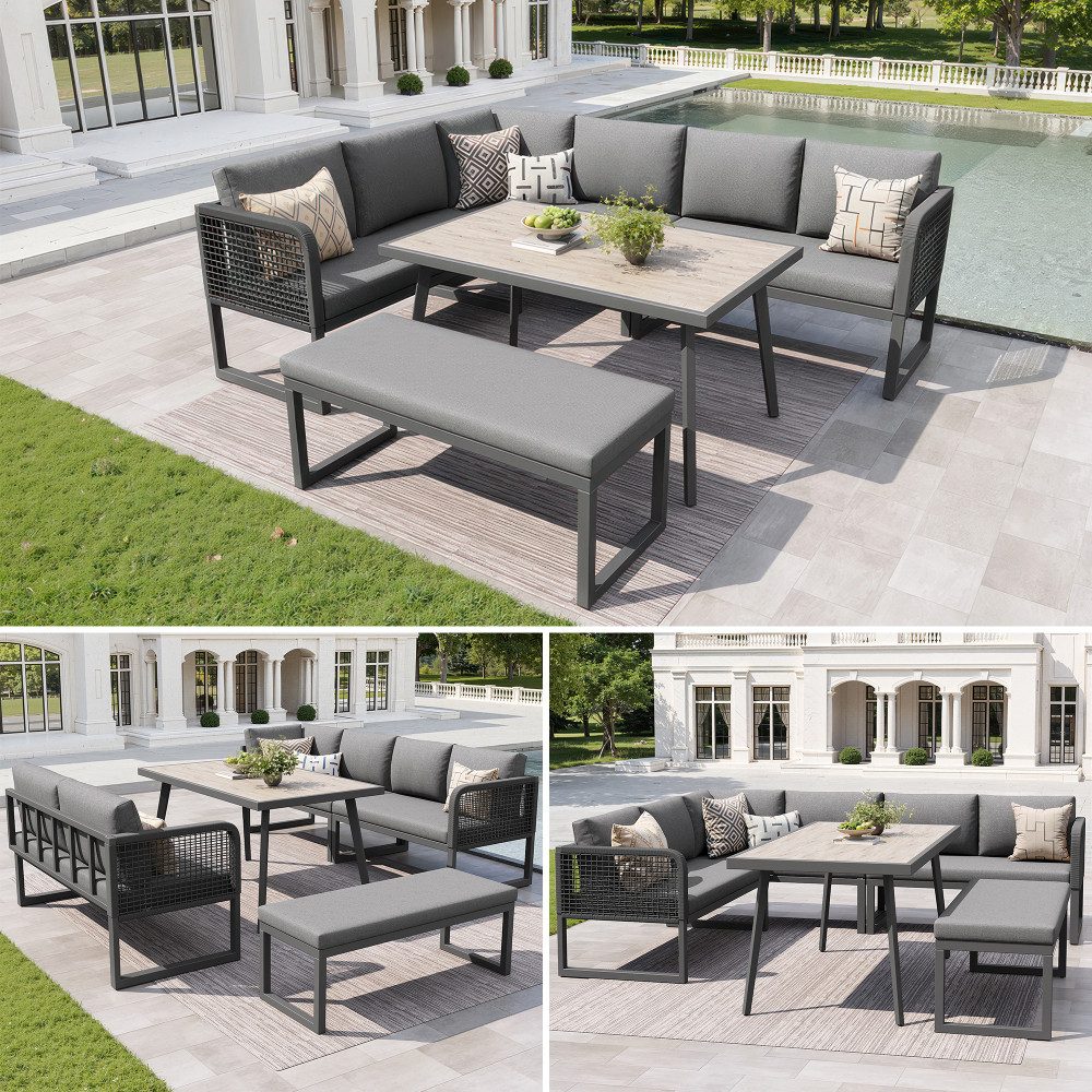 BBWL Gartenlounge-Set PE-Rattan für 6–8 Personen mit extradicken Sitzkissen, wetterfestem Eisengestell, modularer Lounge für Terrasse